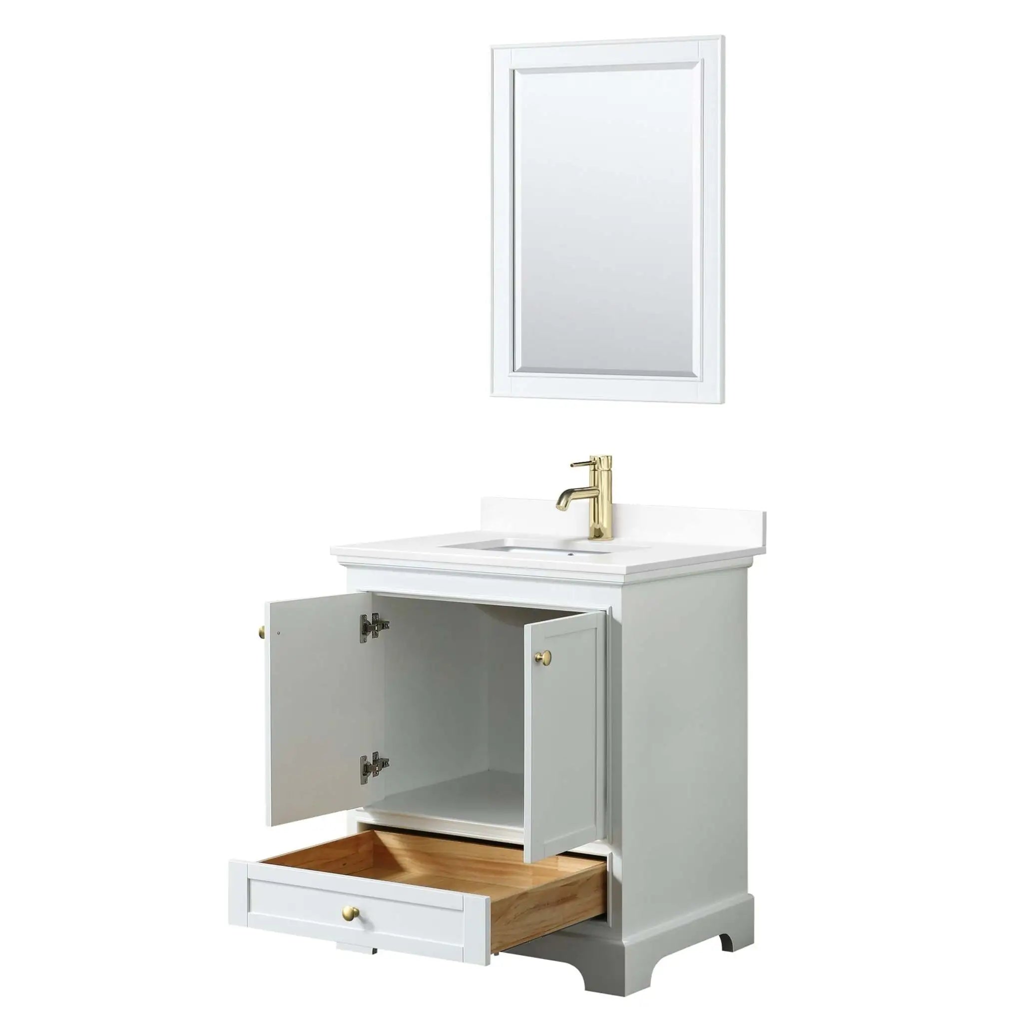 30" Deborah Single Bathroom Vanity in White with Brushed Gold Trim & 24" Mirror by Wyndham