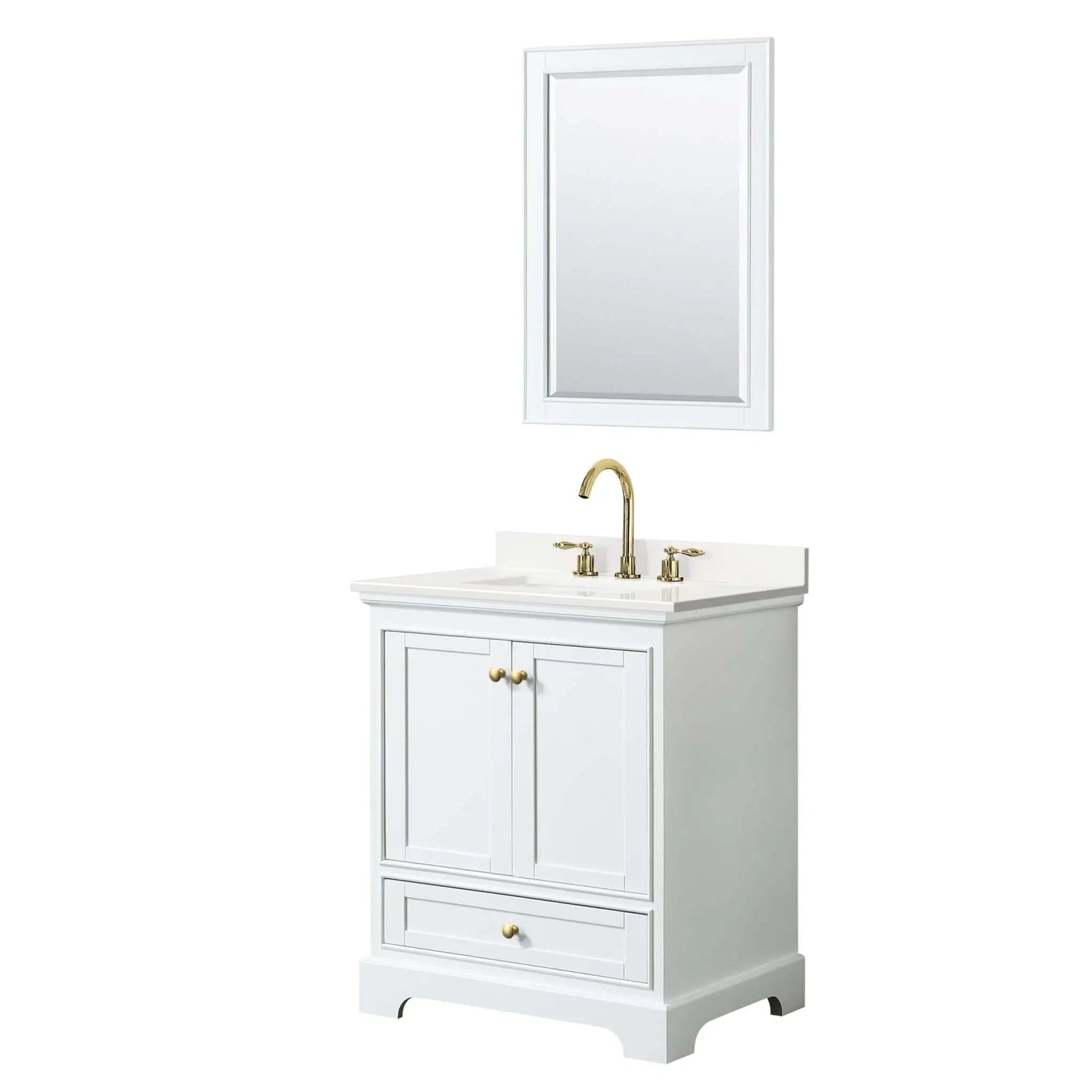 30" Deborah Single Bathroom Vanity in White with Brushed Gold Trim & 24" Mirror by Wyndham