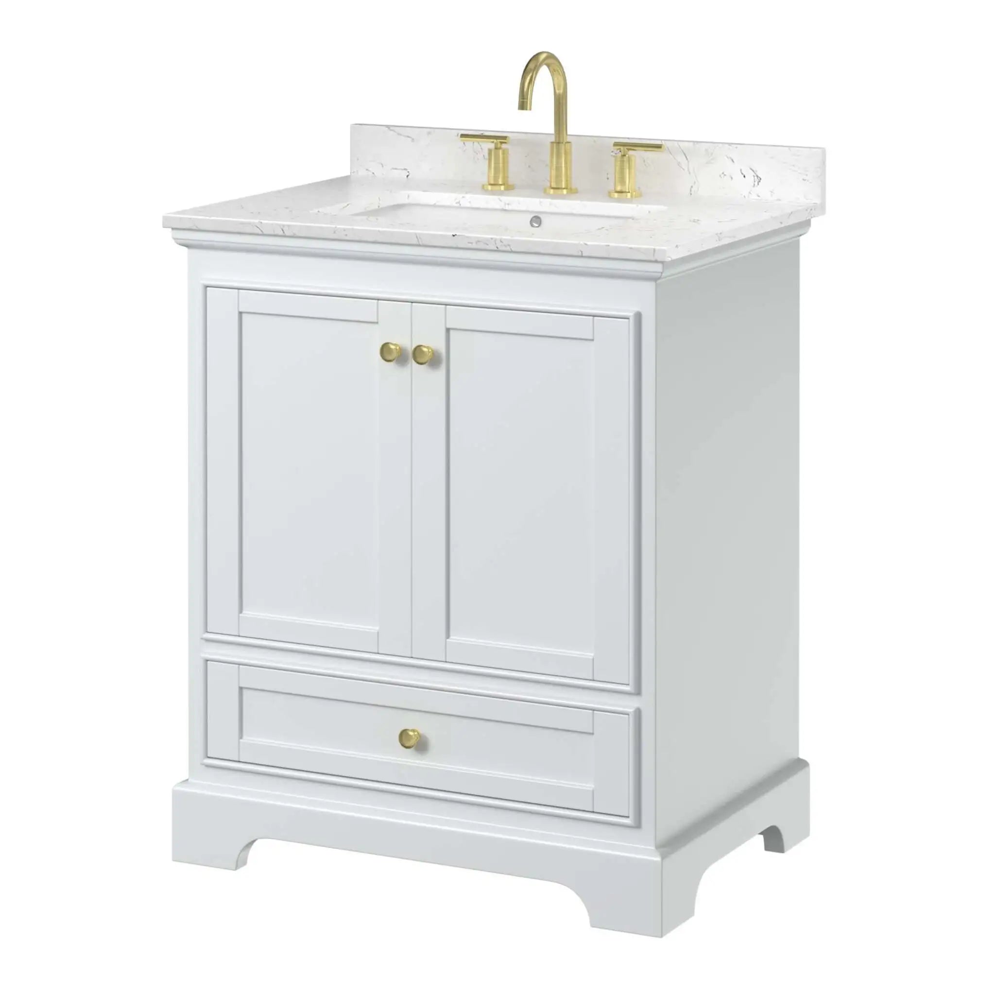 30" Deborah Single Bathroom Vanity in White with Brushed Gold Trim by Wyndham