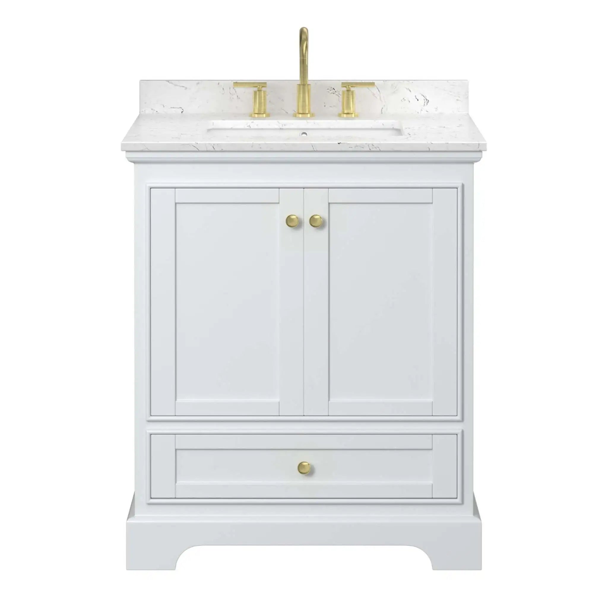30" Deborah Single Bathroom Vanity in White with Brushed Gold Trim by Wyndham
