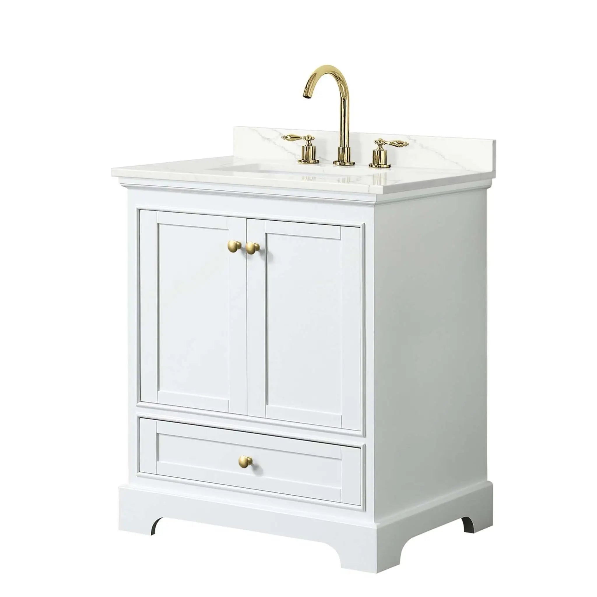 30" Deborah Single Bathroom Vanity in White with Brushed Gold Trim by Wyndham