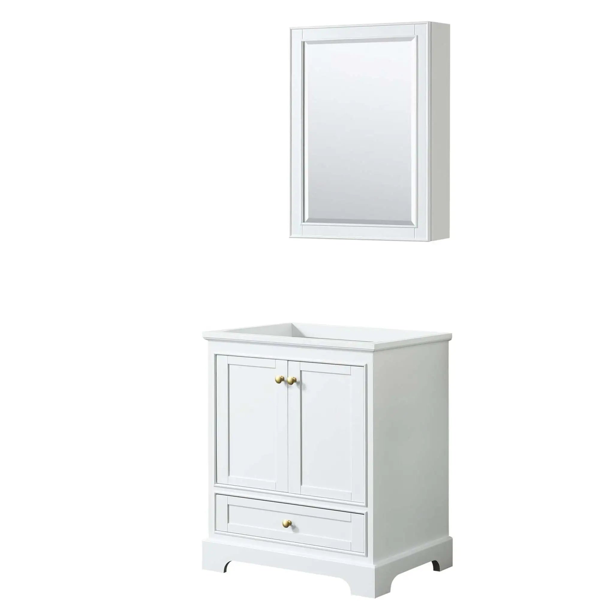 30" Deborah Single Bathroom Vanity in White with Brushed Gold Trim & Medicine Cabinet by Wyndham