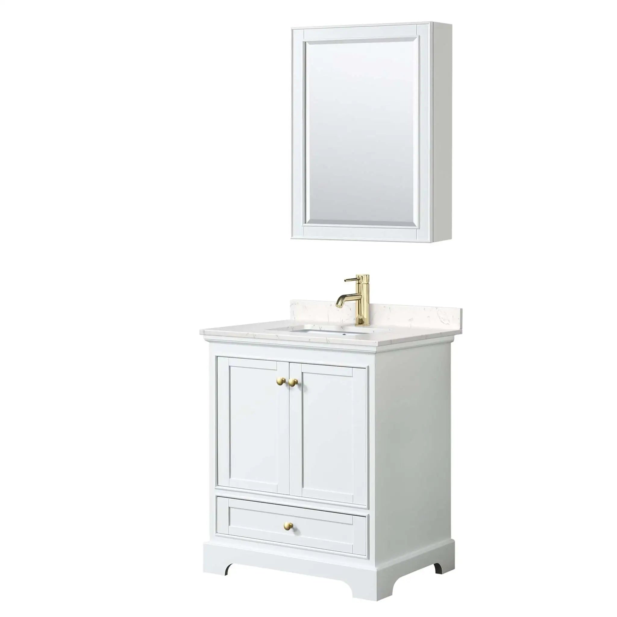 30" Deborah Single Bathroom Vanity in White with Brushed Gold Trim & Medicine Cabinet by Wyndham