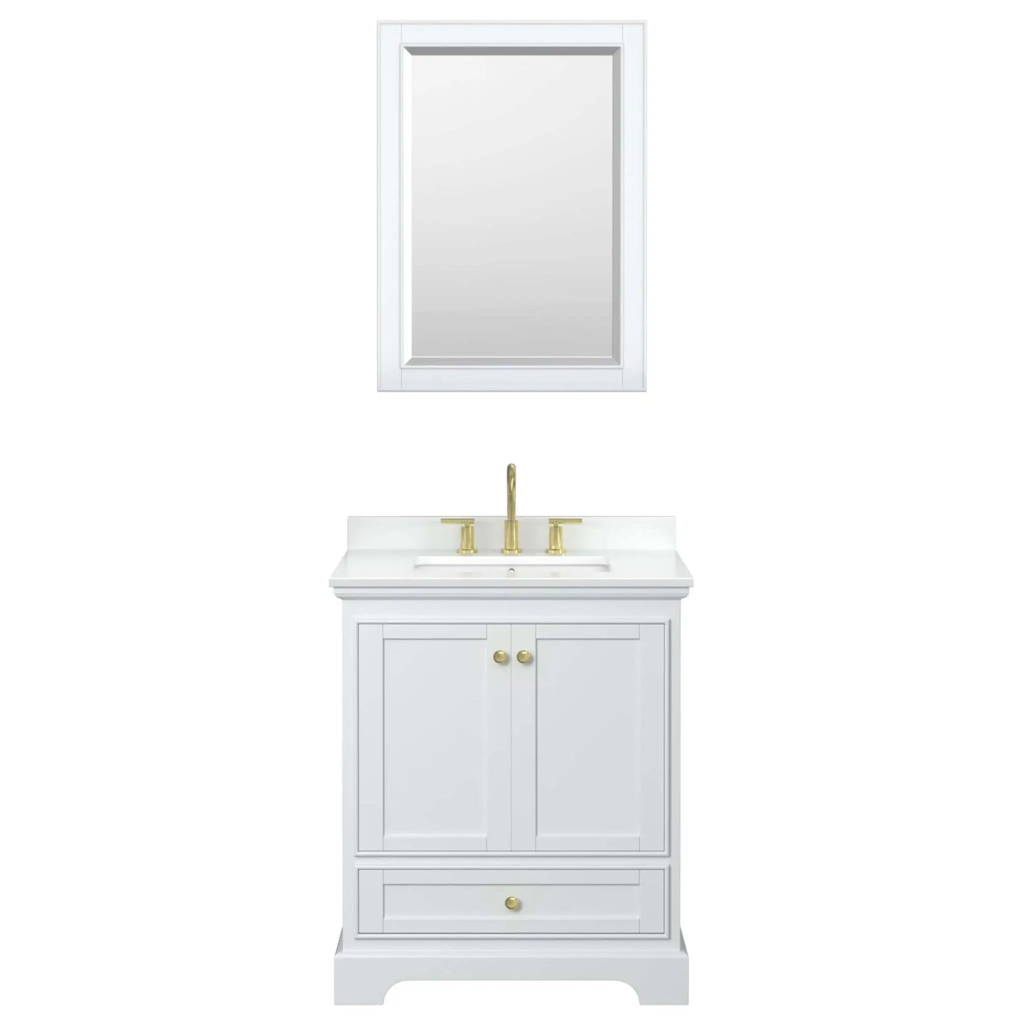 30" Deborah Single Bathroom Vanity in White with Brushed Gold Trim & Medicine Cabinet by Wyndham