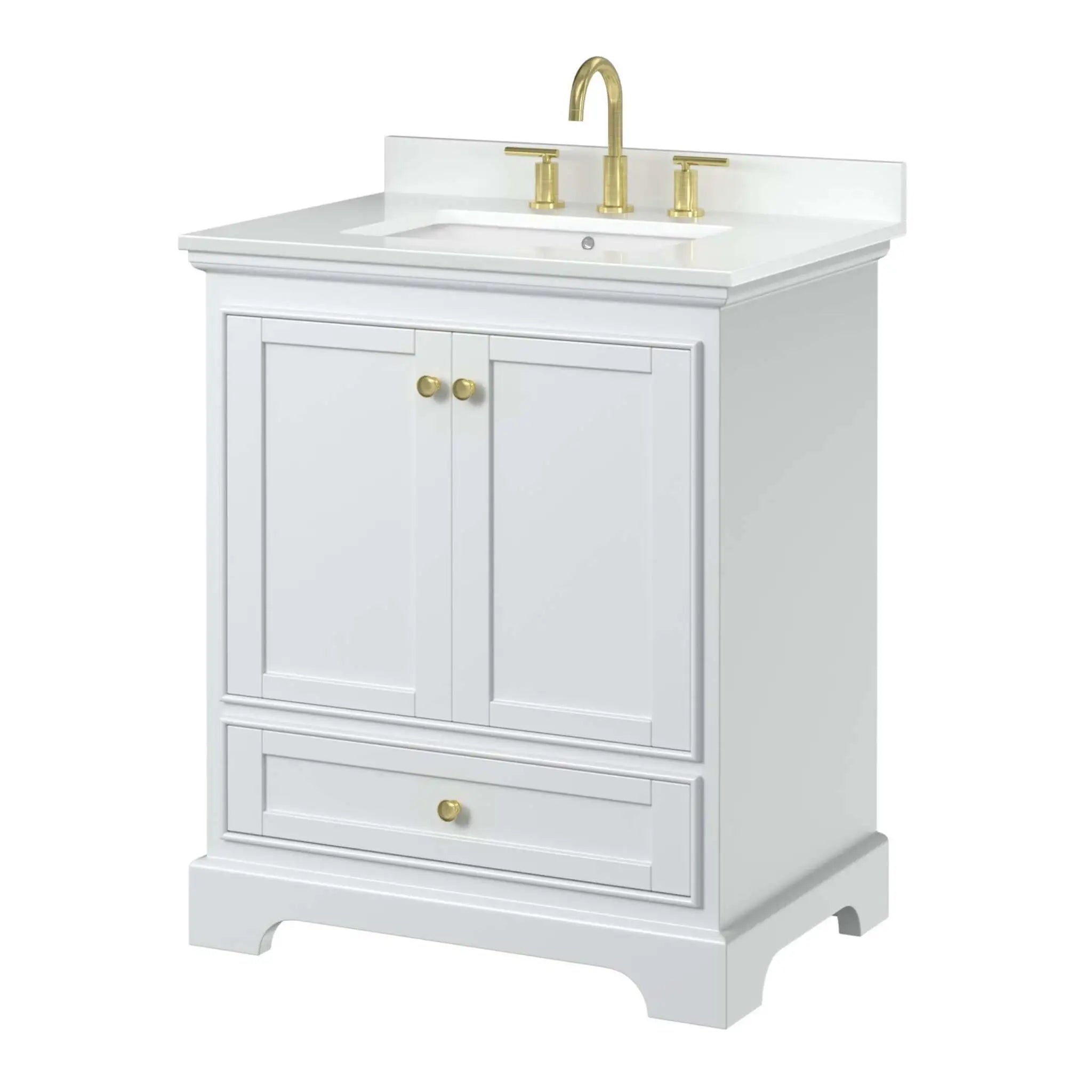 30" Deborah Single Bathroom Vanity in White with Brushed Gold Trim by Wyndham