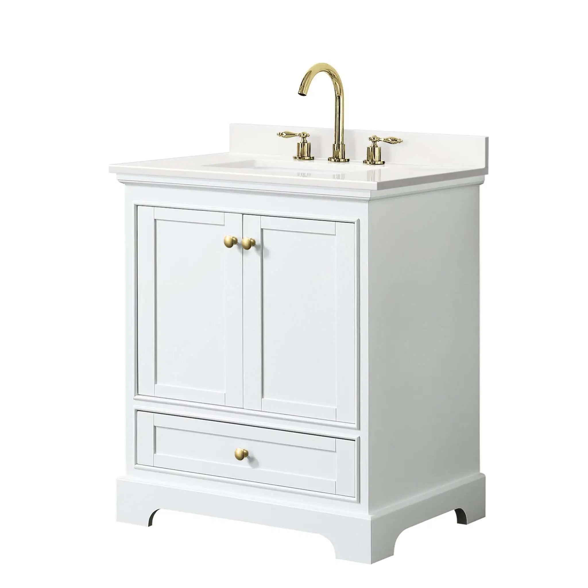 30" Deborah Single Bathroom Vanity in White with Brushed Gold Trim by Wyndham