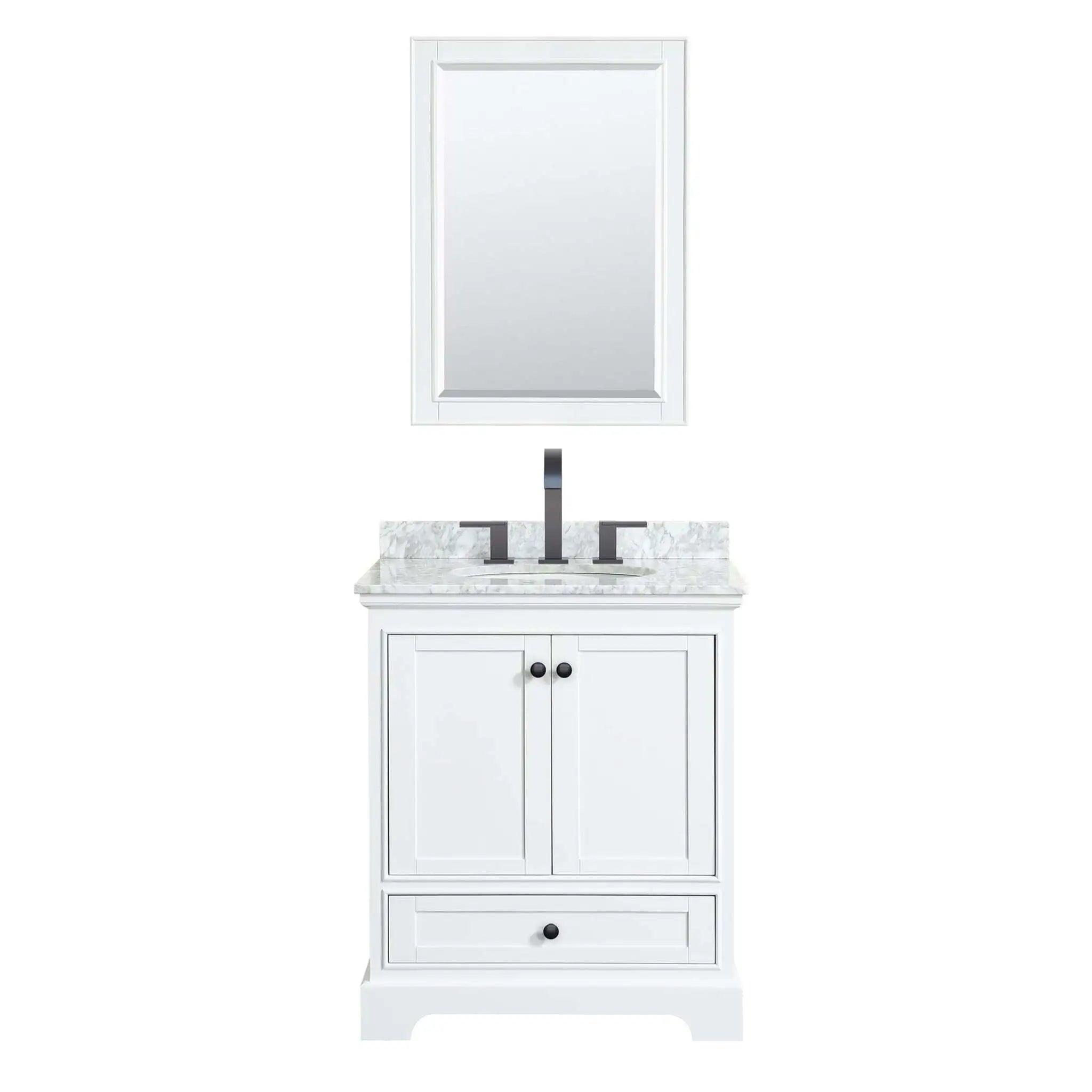 30" Deborah Single Bathroom Vanity in White with Matte Black Trim & 24" Mirror by Wyndham