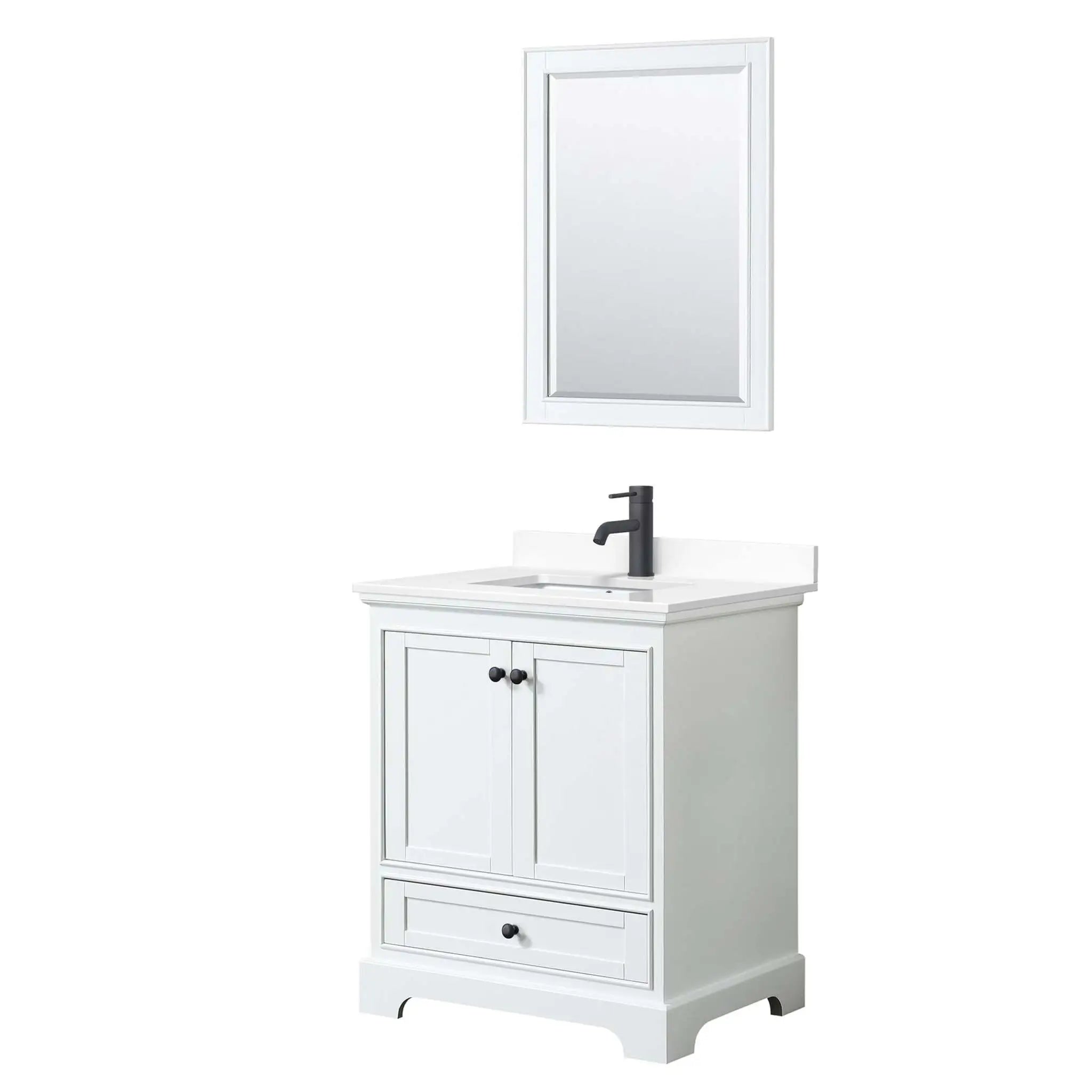 30" Deborah Single Bathroom Vanity in White with Matte Black Trim & 24" Mirror by Wyndham