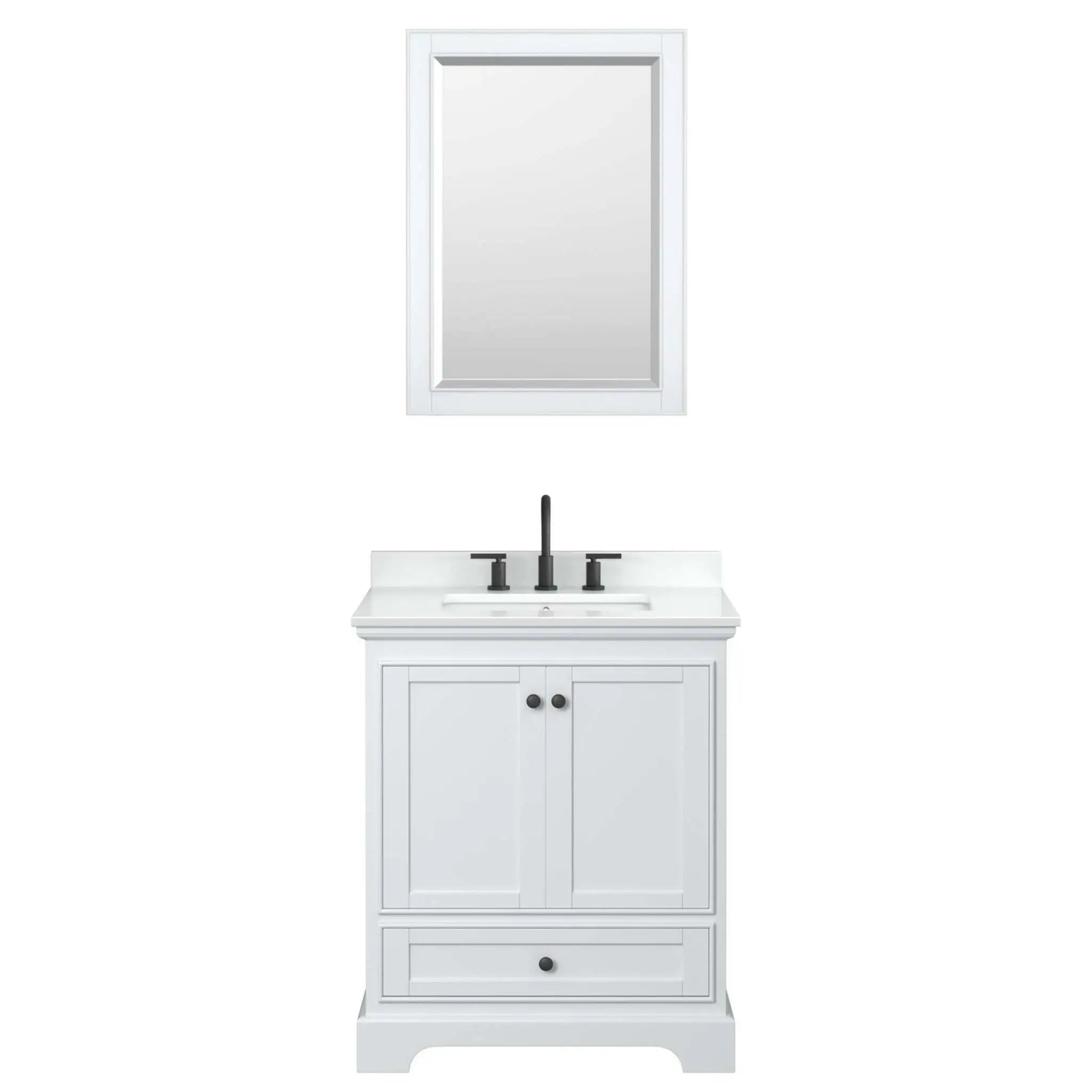 30" Deborah Single Bathroom Vanity in White with Matte Black Trim & 24" Mirror by Wyndham
