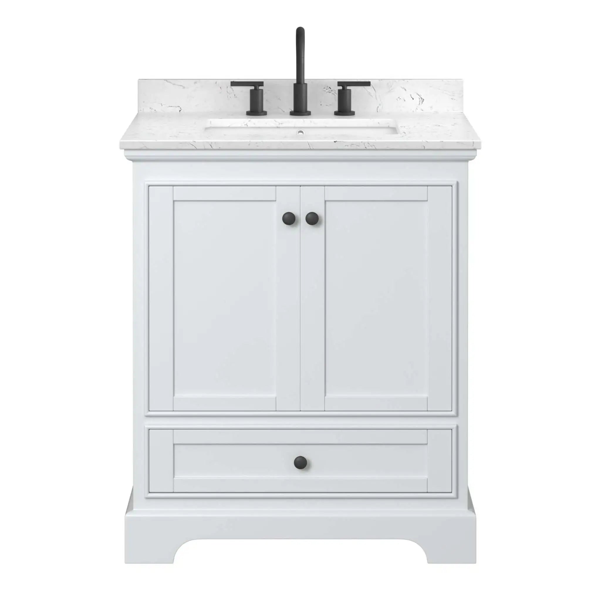 30" Deborah Single Bathroom Vanity in White with Matte Black Trim by Wyndham