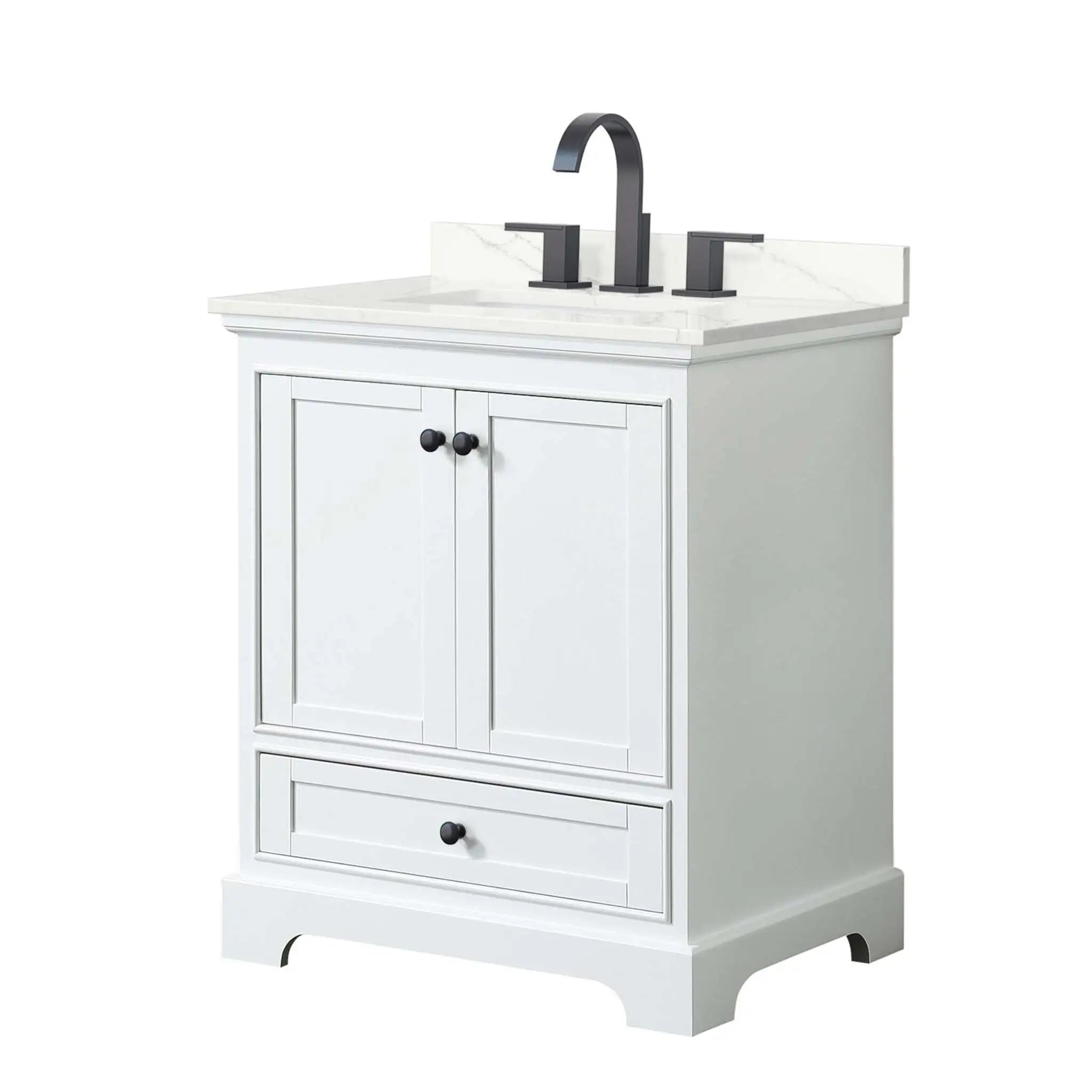 30" Deborah Single Bathroom Vanity in White with Matte Black Trim by Wyndham