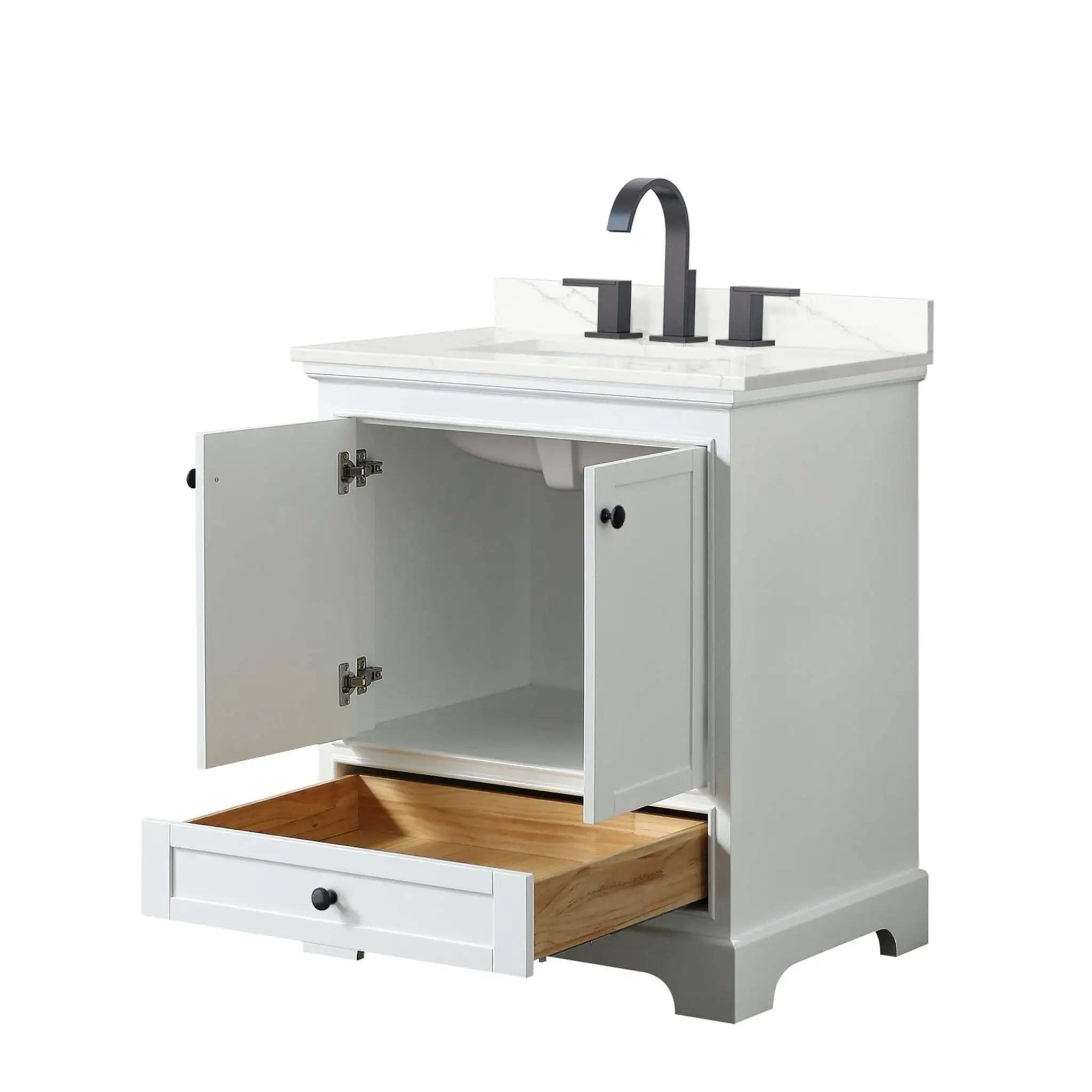 30" Deborah Single Bathroom Vanity in White with Matte Black Trim by Wyndham