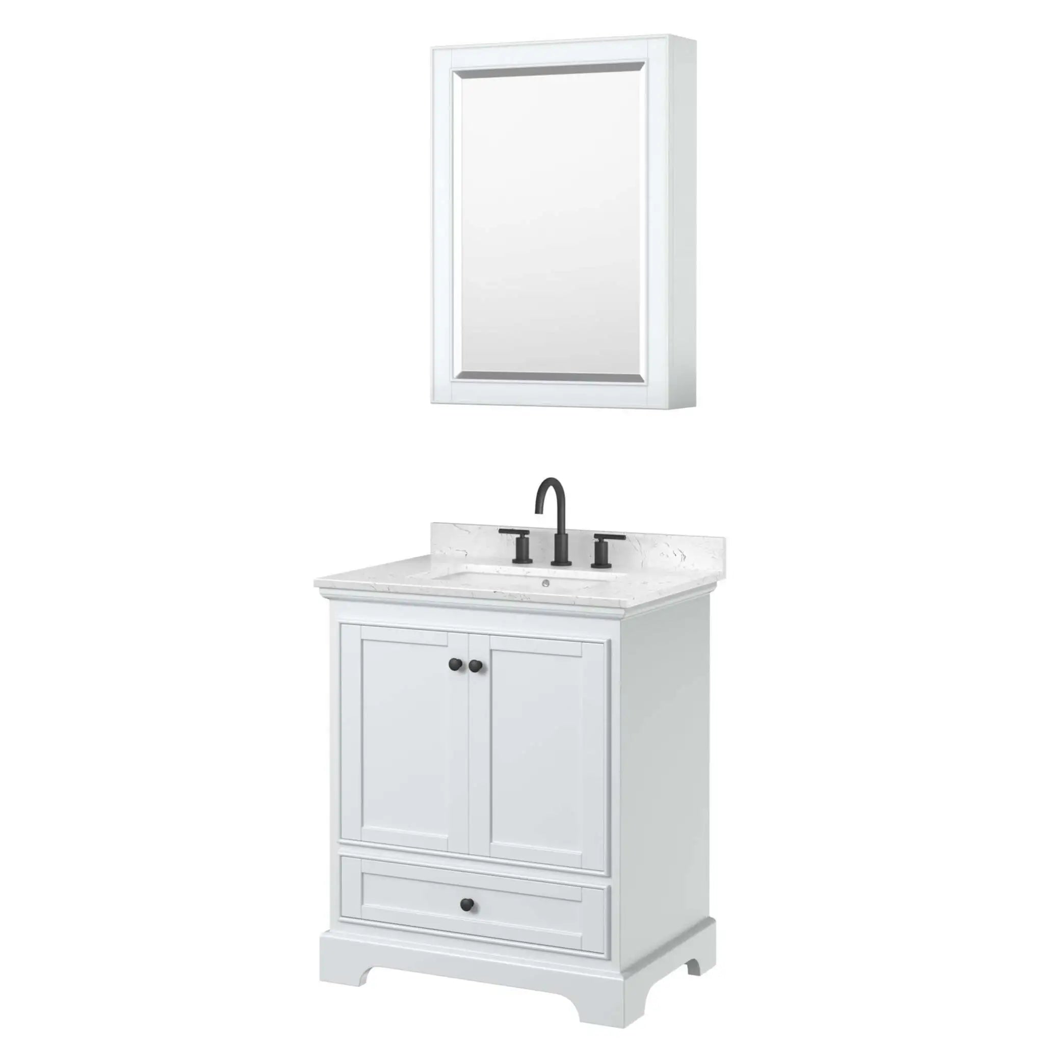 30" Deborah Single Bathroom Vanity in White with Matte Black Trim & Medicine Cabinet by Wyndham