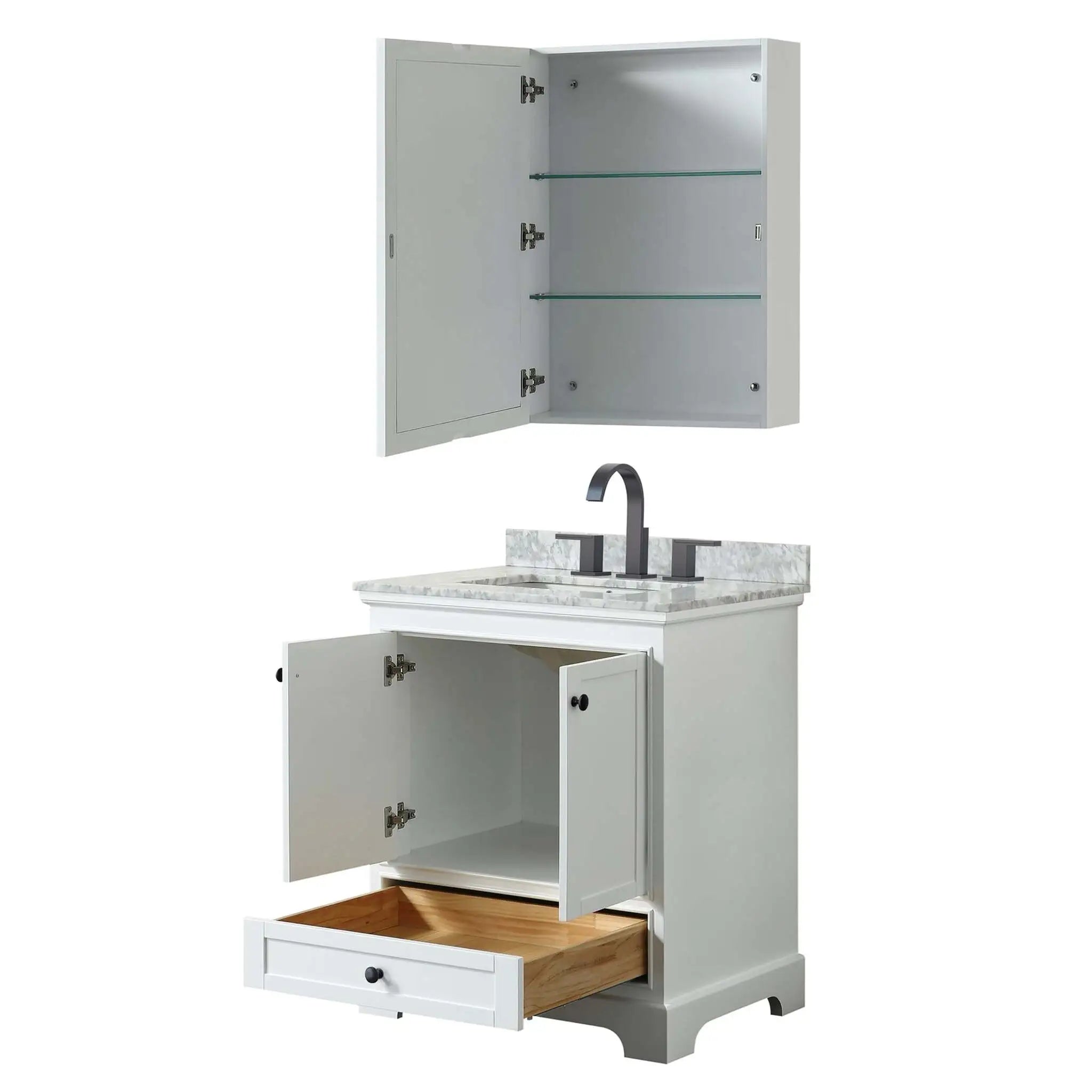 30" Deborah Single Bathroom Vanity in White with Matte Black Trim & Medicine Cabinet by Wyndham