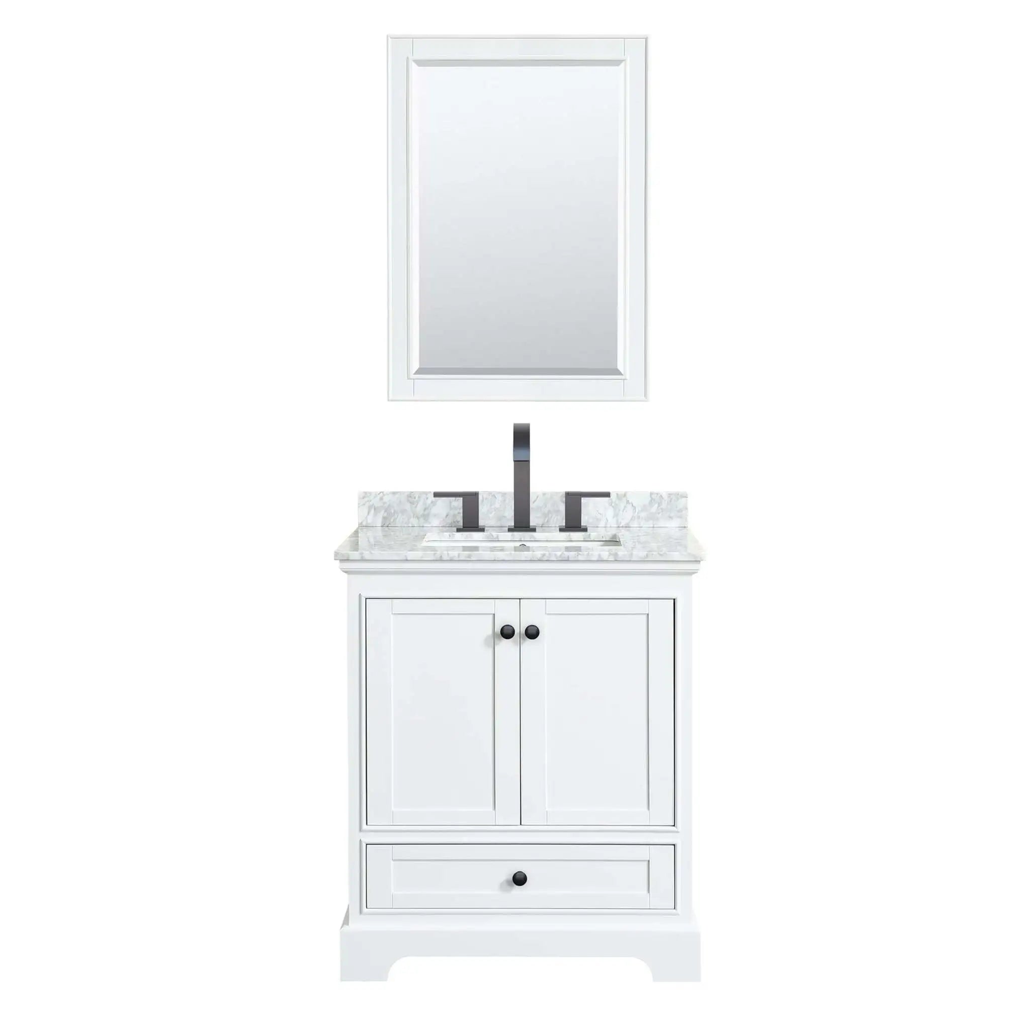 30" Deborah Single Bathroom Vanity in White with Matte Black Trim & Medicine Cabinet by Wyndham