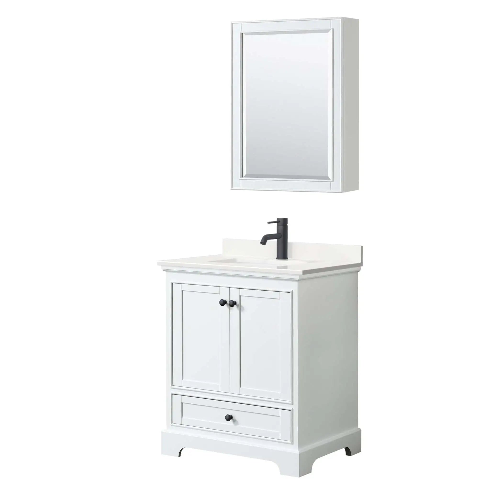 30" Deborah Single Bathroom Vanity in White with Matte Black Trim & Medicine Cabinet by Wyndham