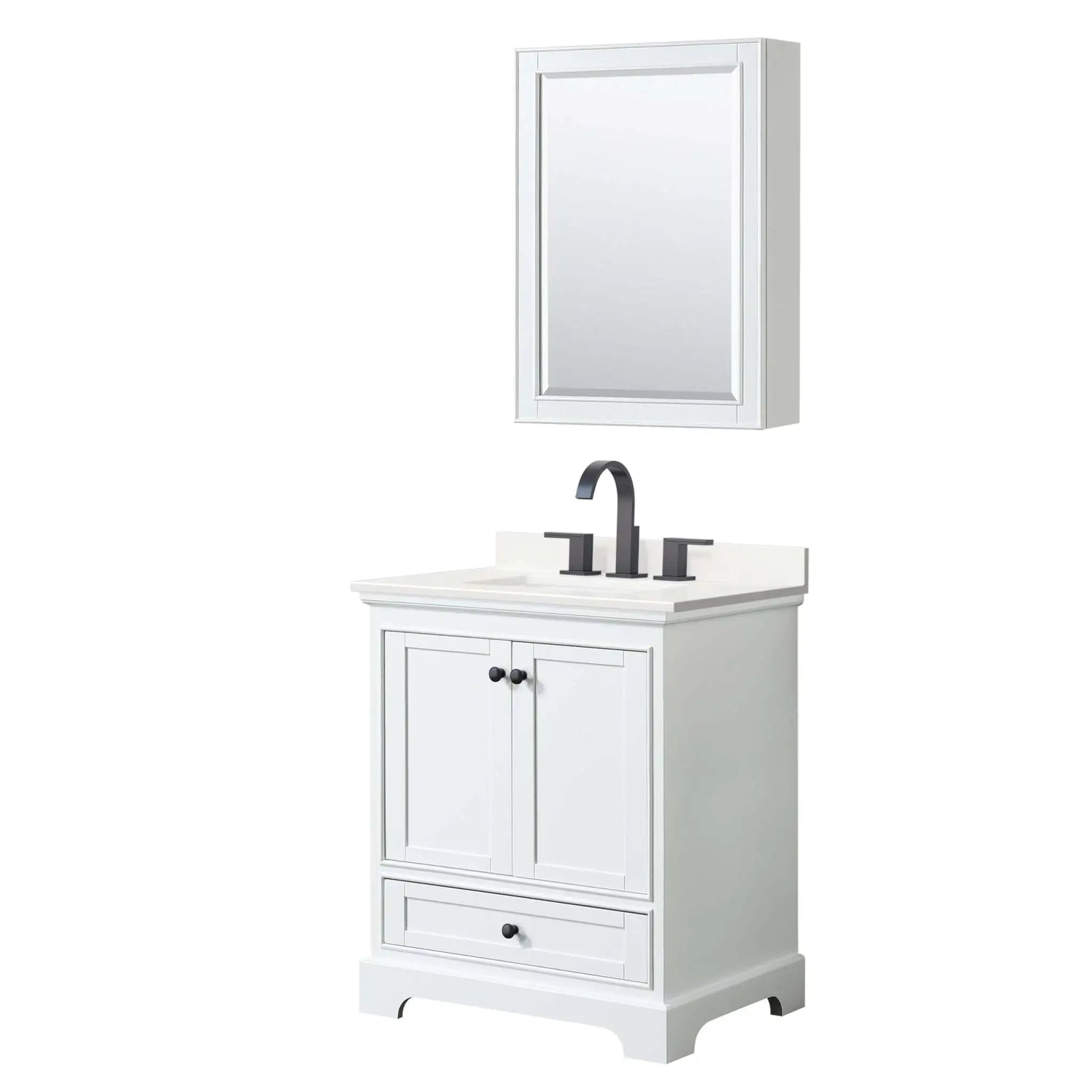 30" Deborah Single Bathroom Vanity in White with Matte Black Trim & Medicine Cabinet by Wyndham