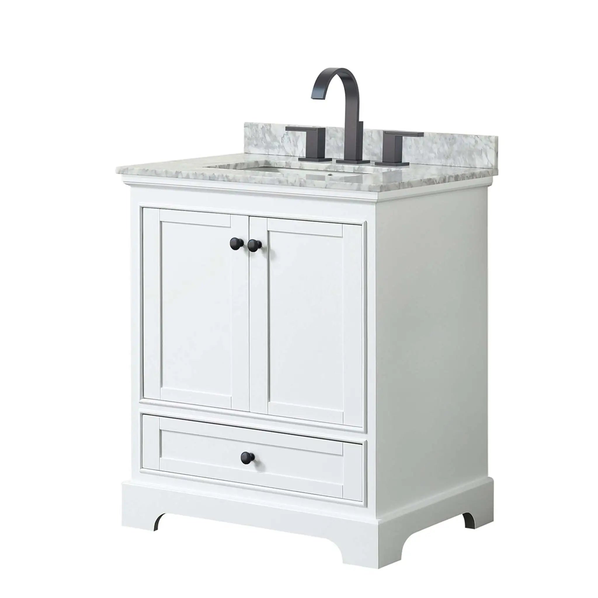30" Deborah Single Bathroom Vanity in White with Matte Black Trim by Wyndham