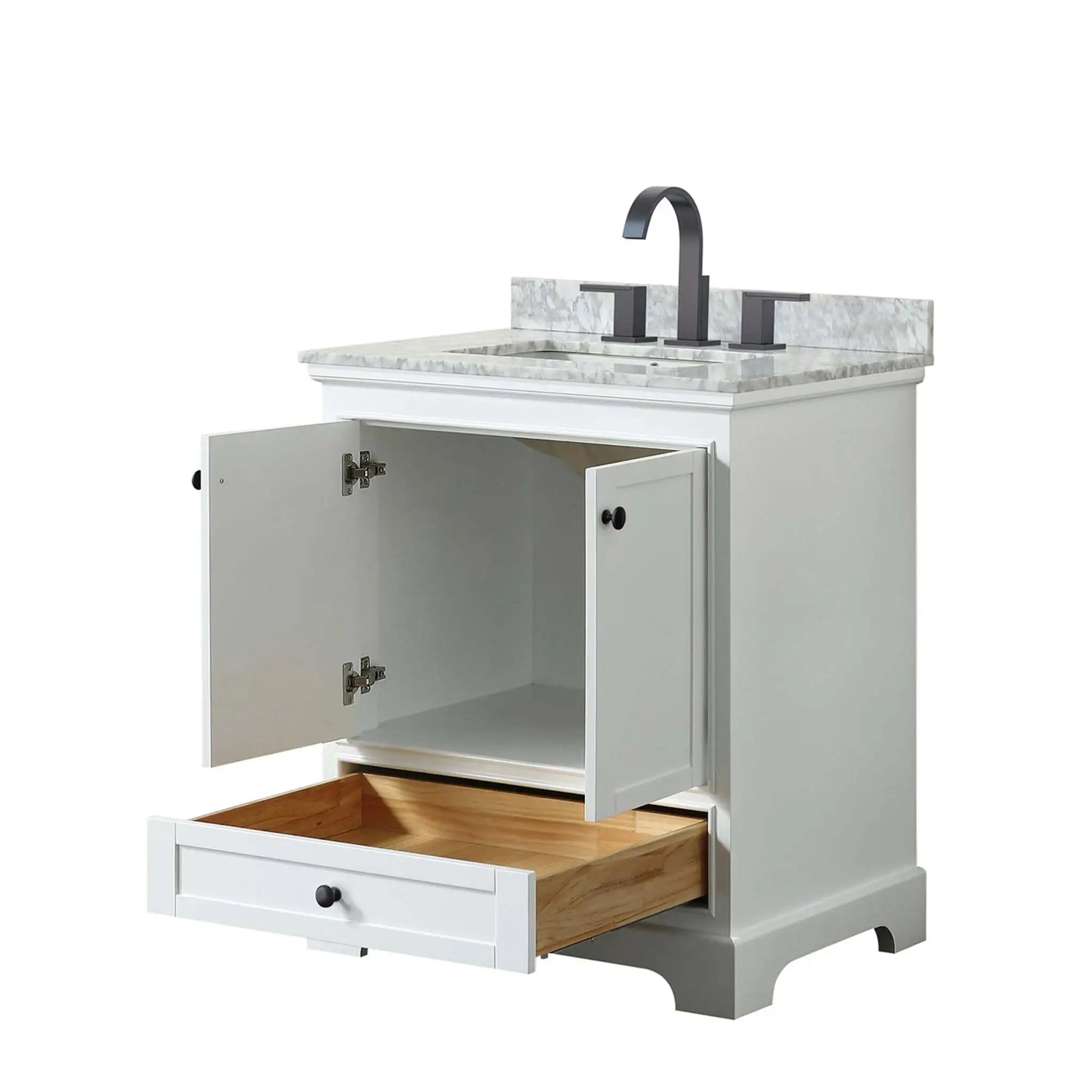 30" Deborah Single Bathroom Vanity in White with Matte Black Trim by Wyndham