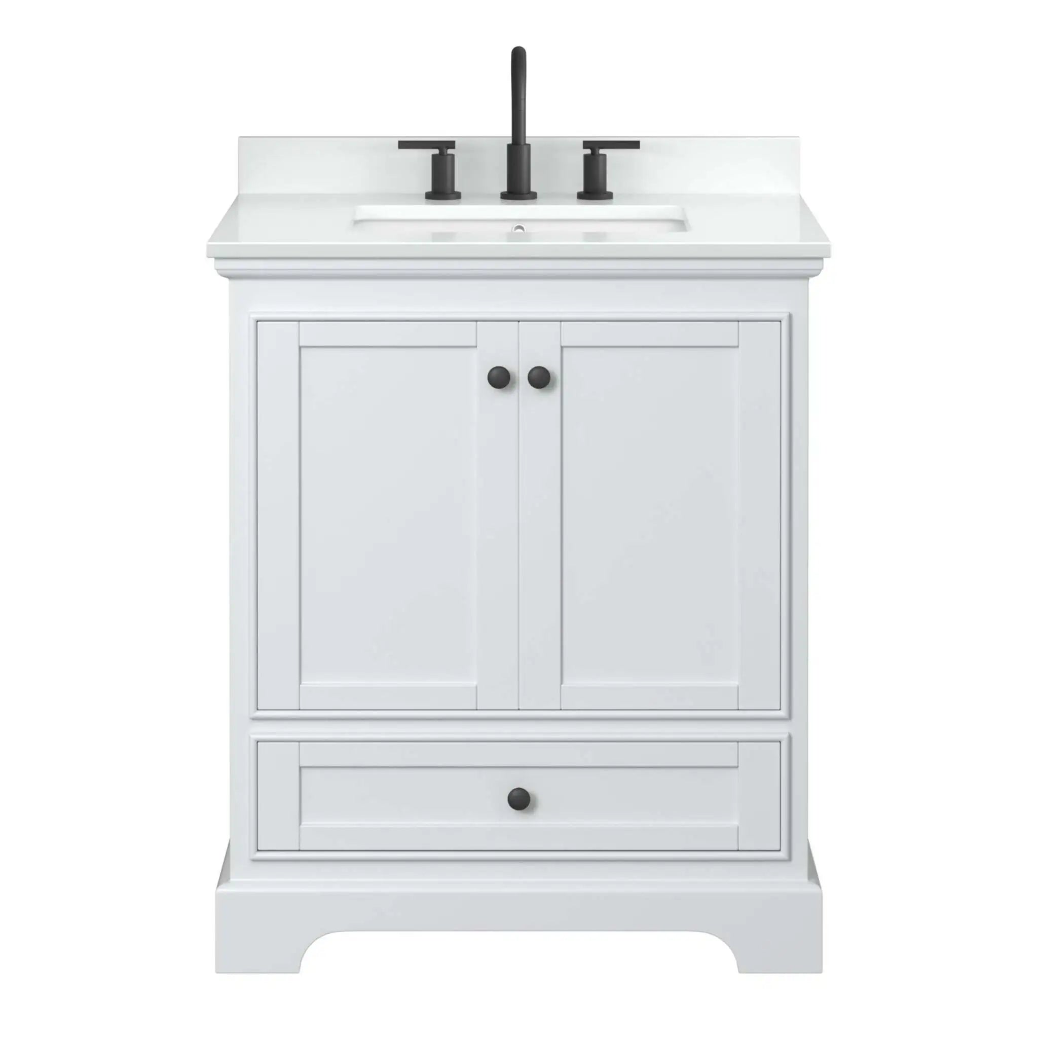 30" Deborah Single Bathroom Vanity in White with Matte Black Trim by Wyndham