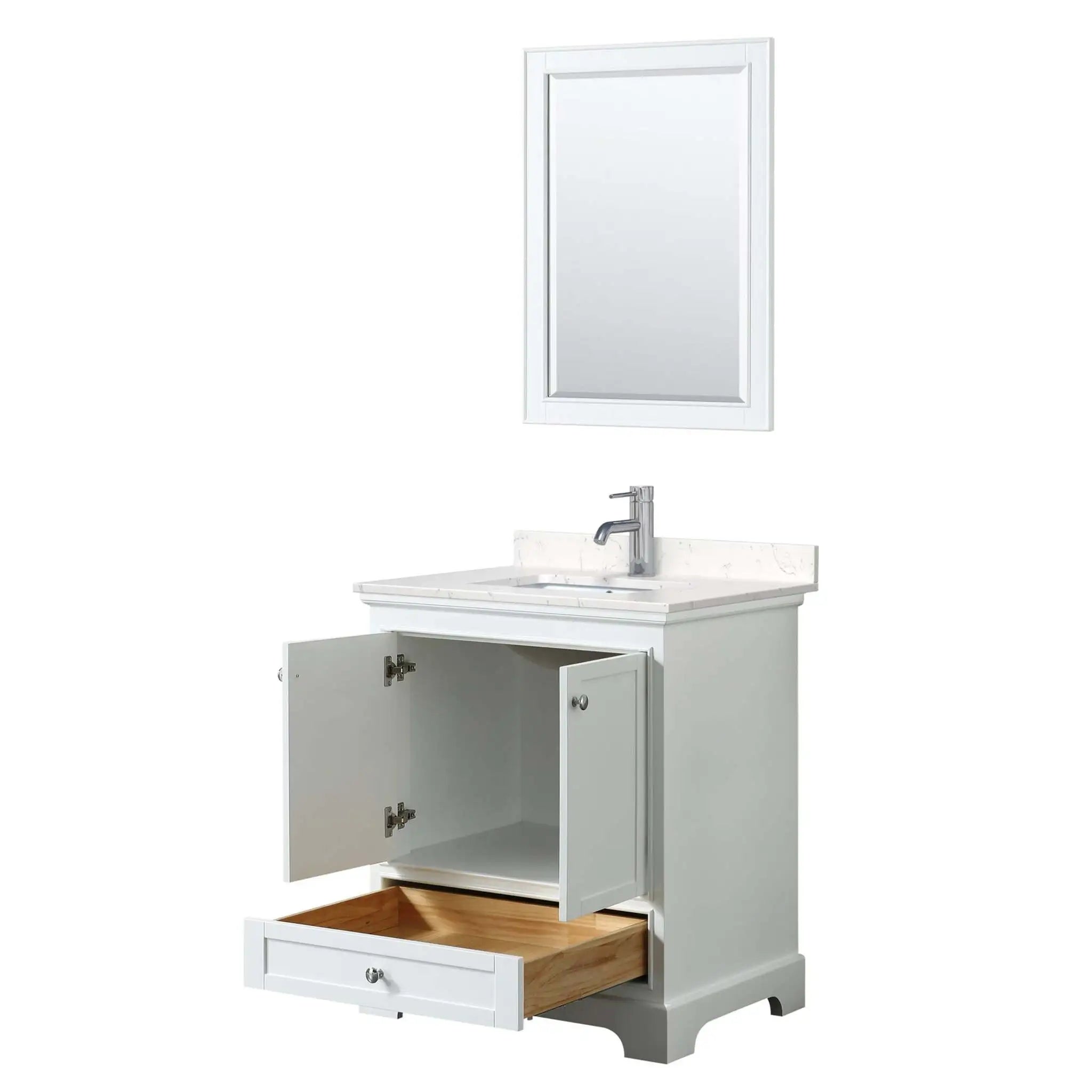 30" Deborah Single Bathroom Vanity in White with Polished Chrome Trim & 24" Mirror by Wyndham