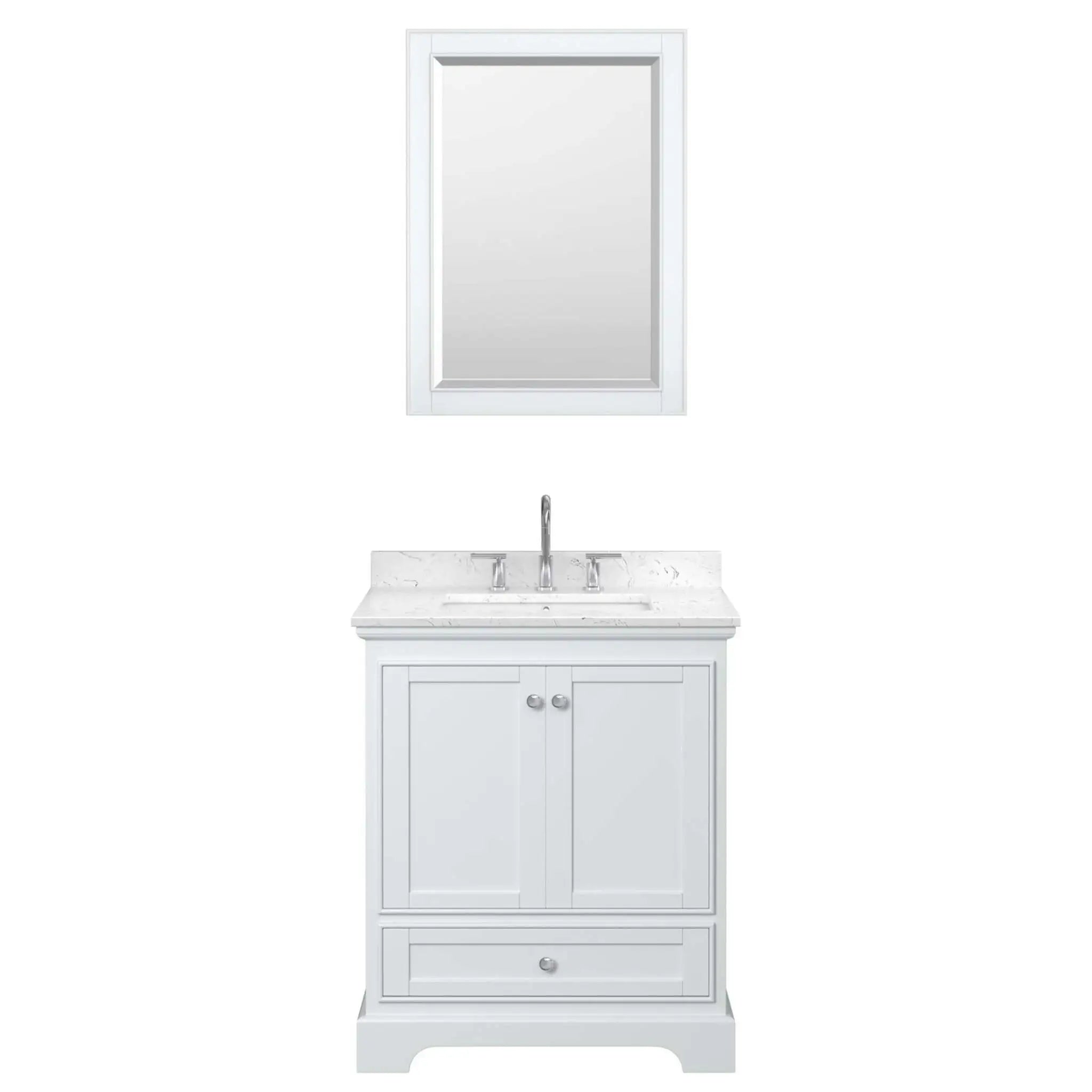 30" Deborah Single Bathroom Vanity in White with Polished Chrome Trim & 24" Mirror by Wyndham