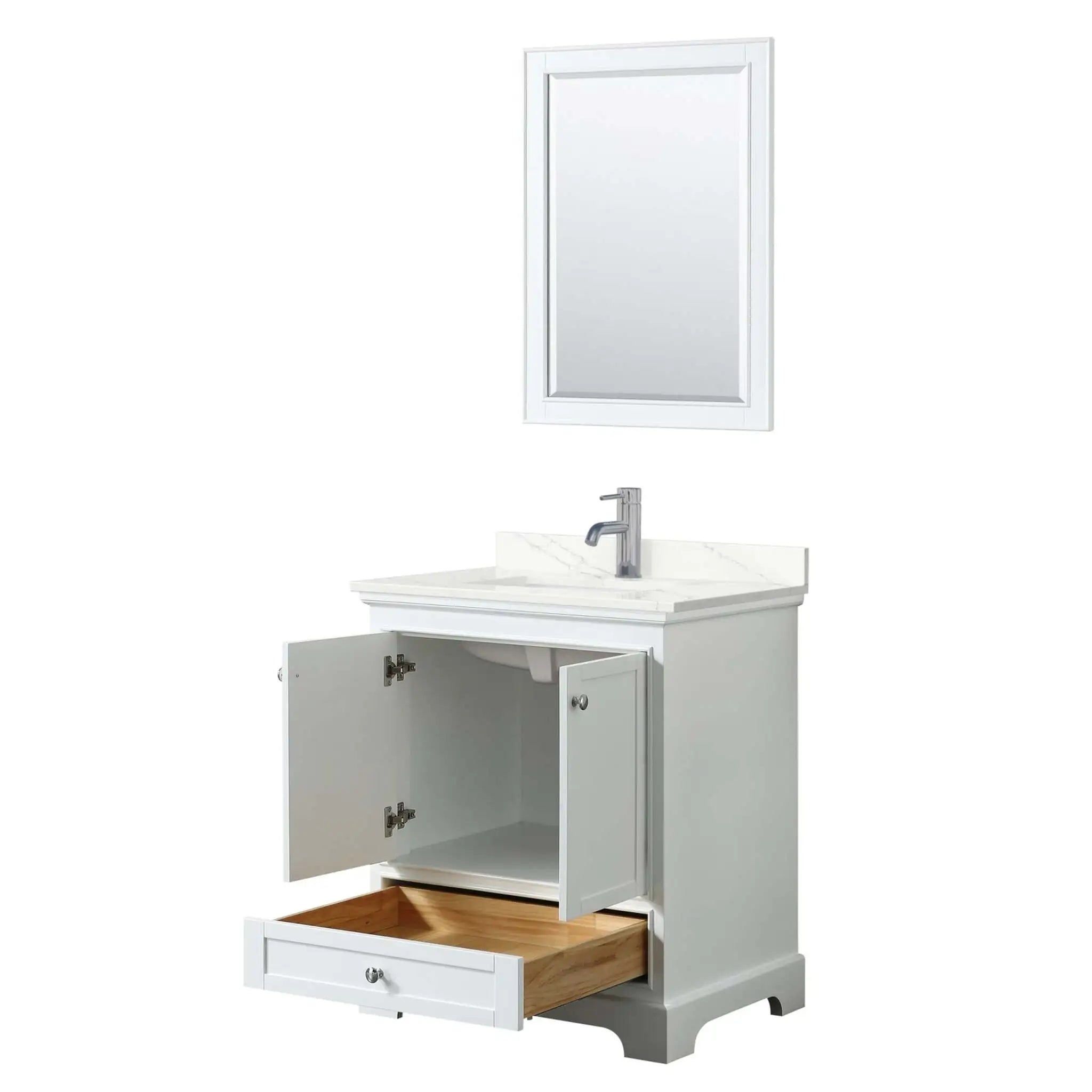 30" Deborah Single Bathroom Vanity in White with Polished Chrome Trim & 24" Mirror by Wyndham
