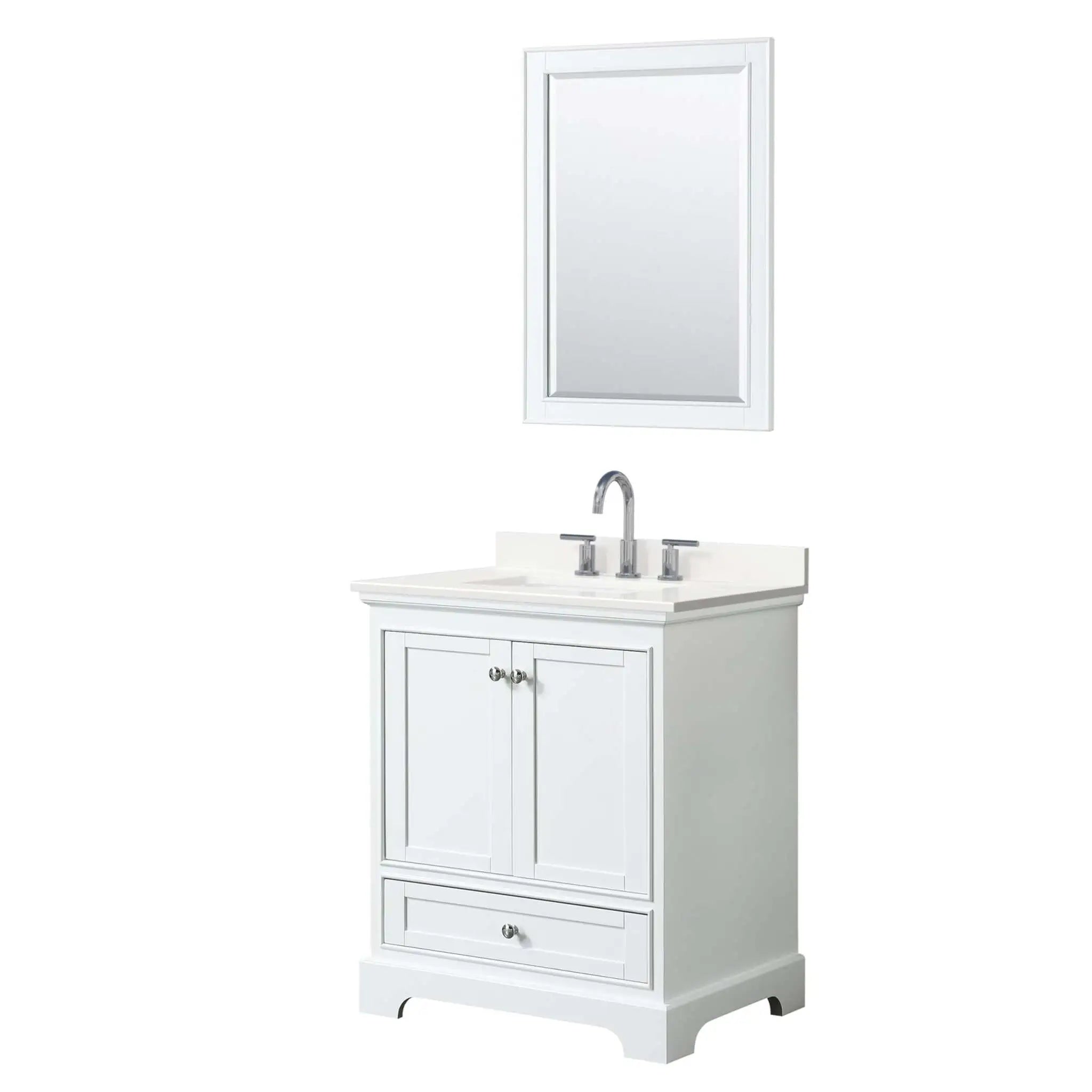 30" Deborah Single Bathroom Vanity in White with Polished Chrome Trim & 24" Mirror by Wyndham