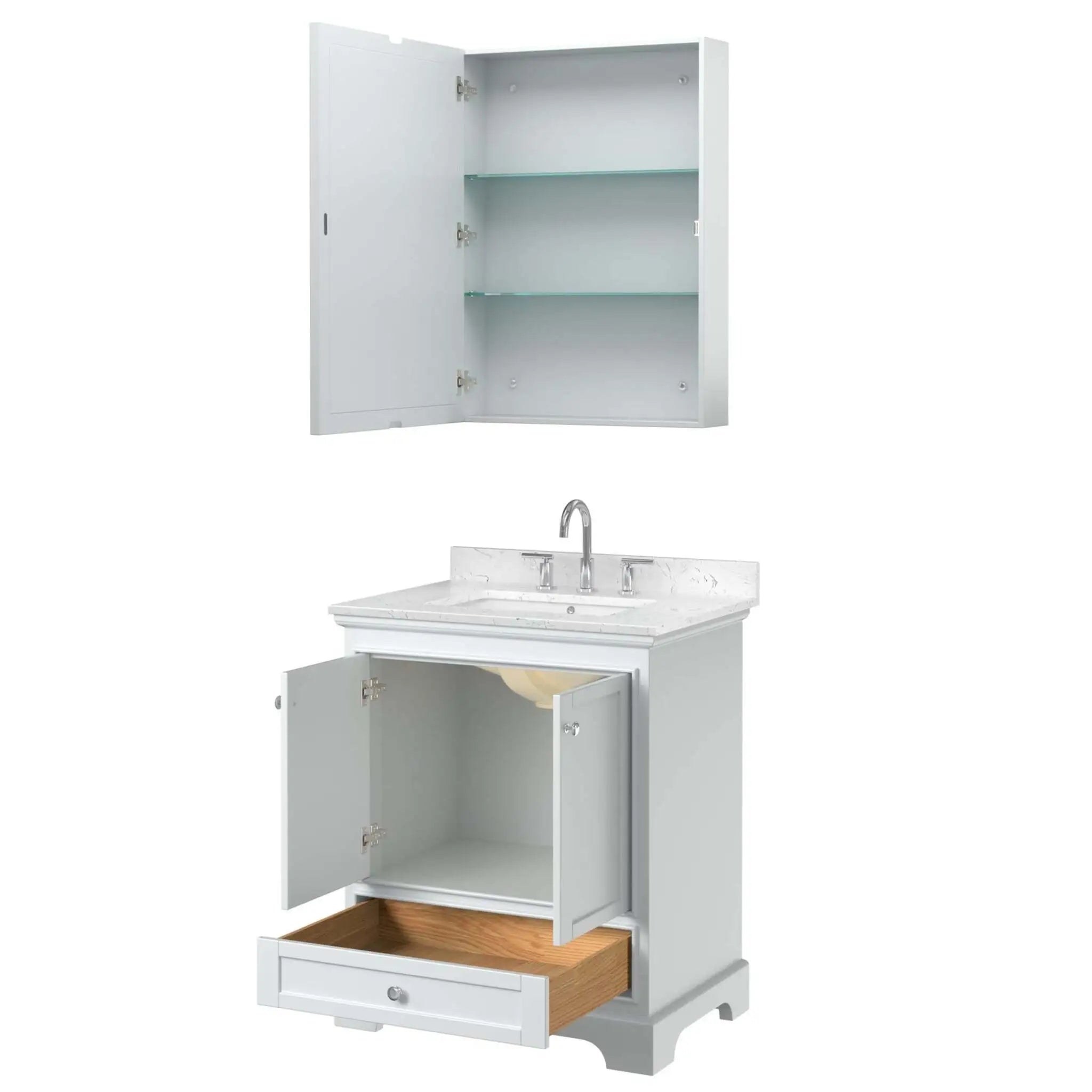 30" Deborah Single Bathroom Vanity in White with Polished Chrome Trim & Medicine Cabinet by Wyndham