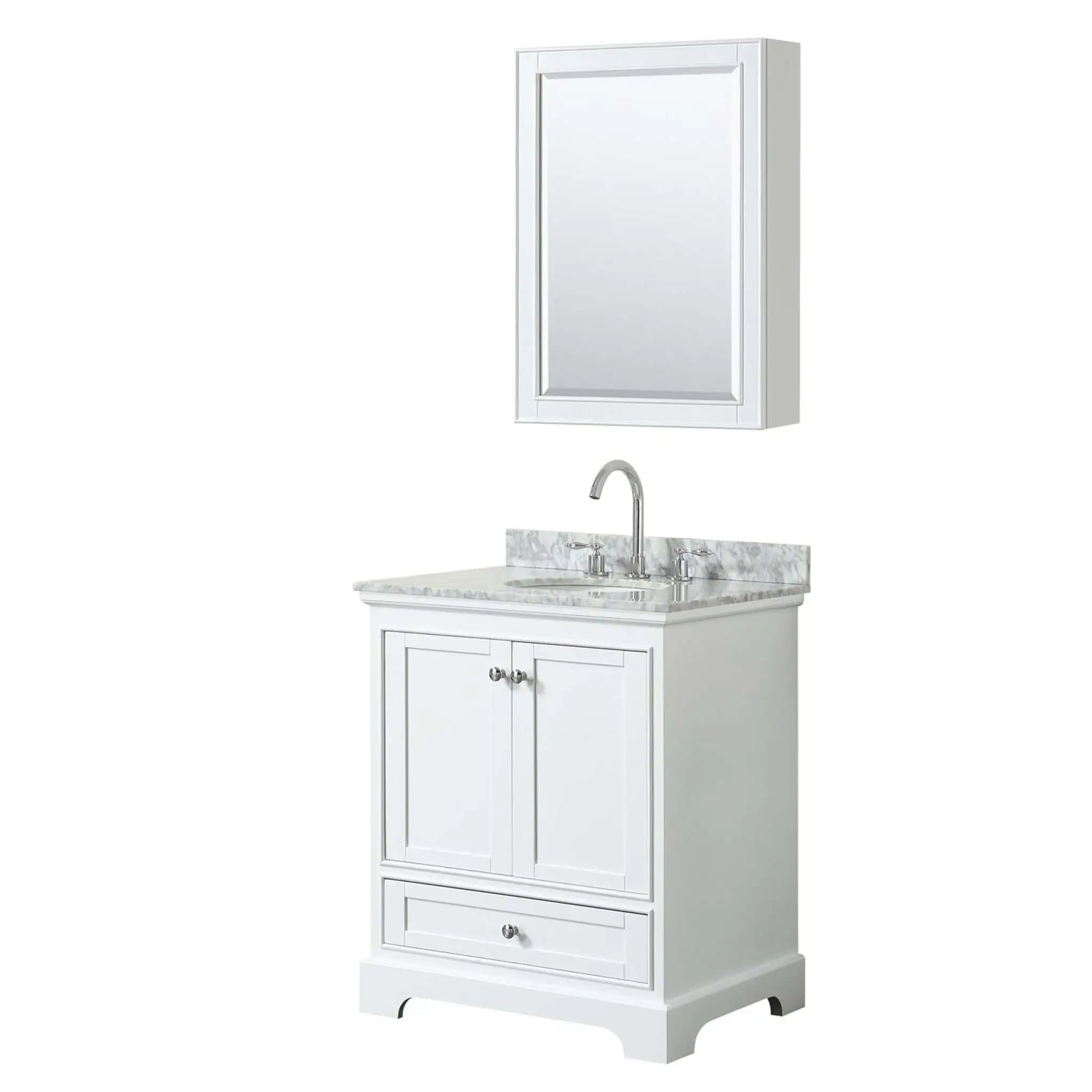 30" Deborah Single Bathroom Vanity in White with Polished Chrome Trim & Medicine Cabinet by Wyndham