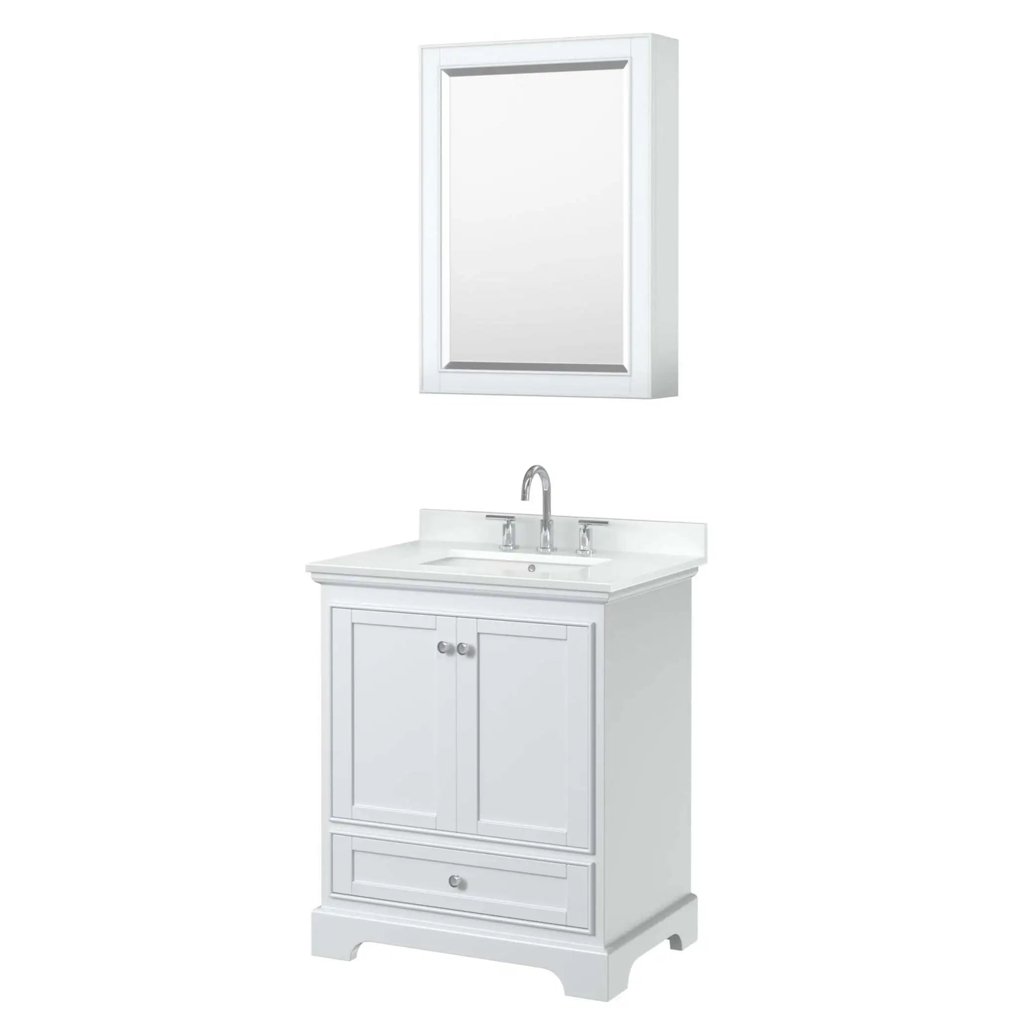 30" Deborah Single Bathroom Vanity in White with Polished Chrome Trim & Medicine Cabinet by Wyndham