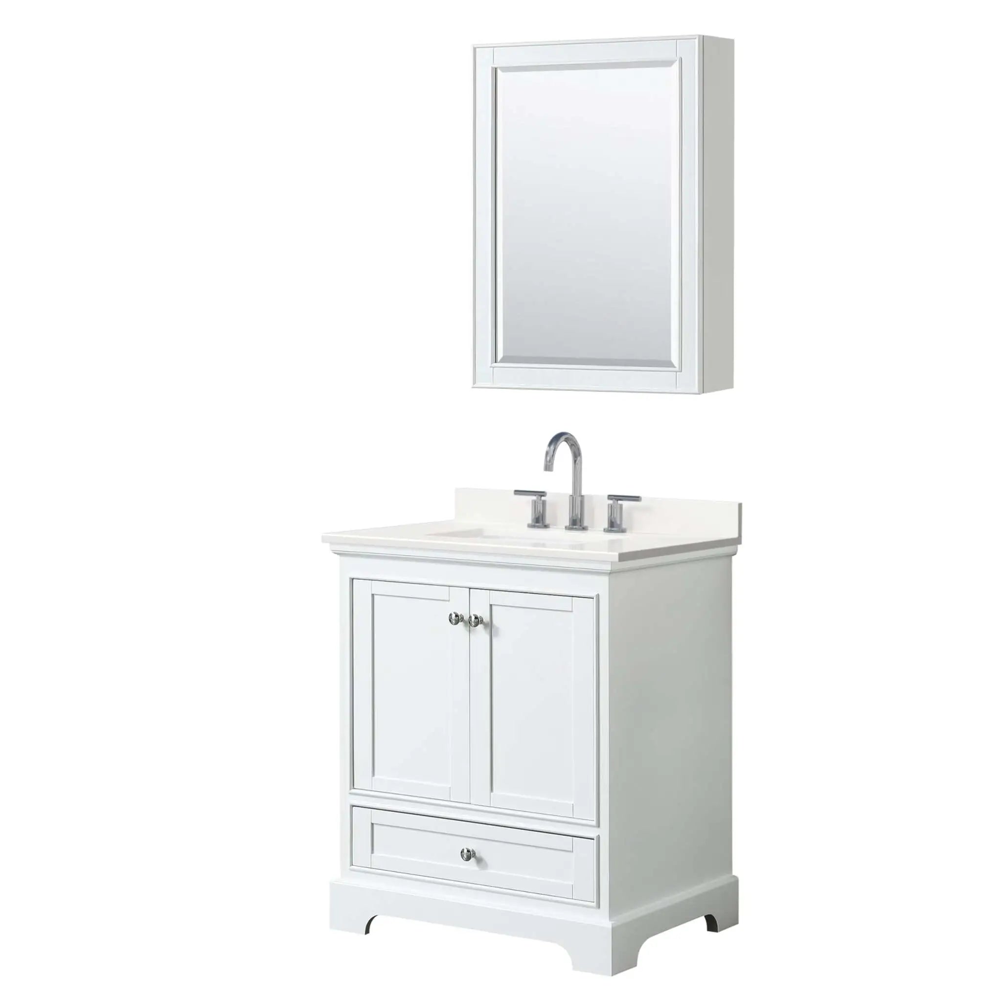 30" Deborah Single Bathroom Vanity in White with Polished Chrome Trim & Medicine Cabinet by Wyndham