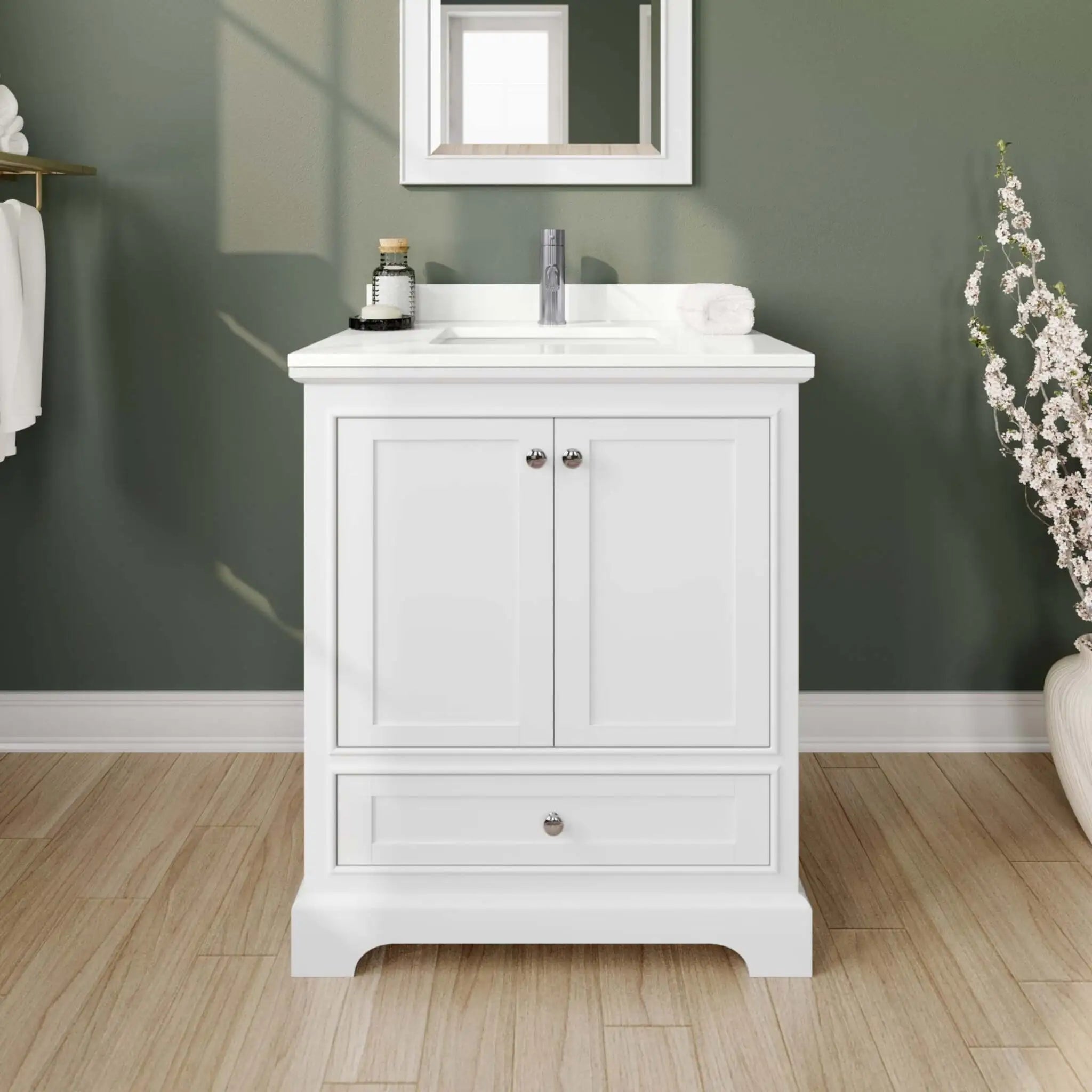 30" Deborah Single Bathroom Vanity in White with Polished Chrome Trim by Wyndham