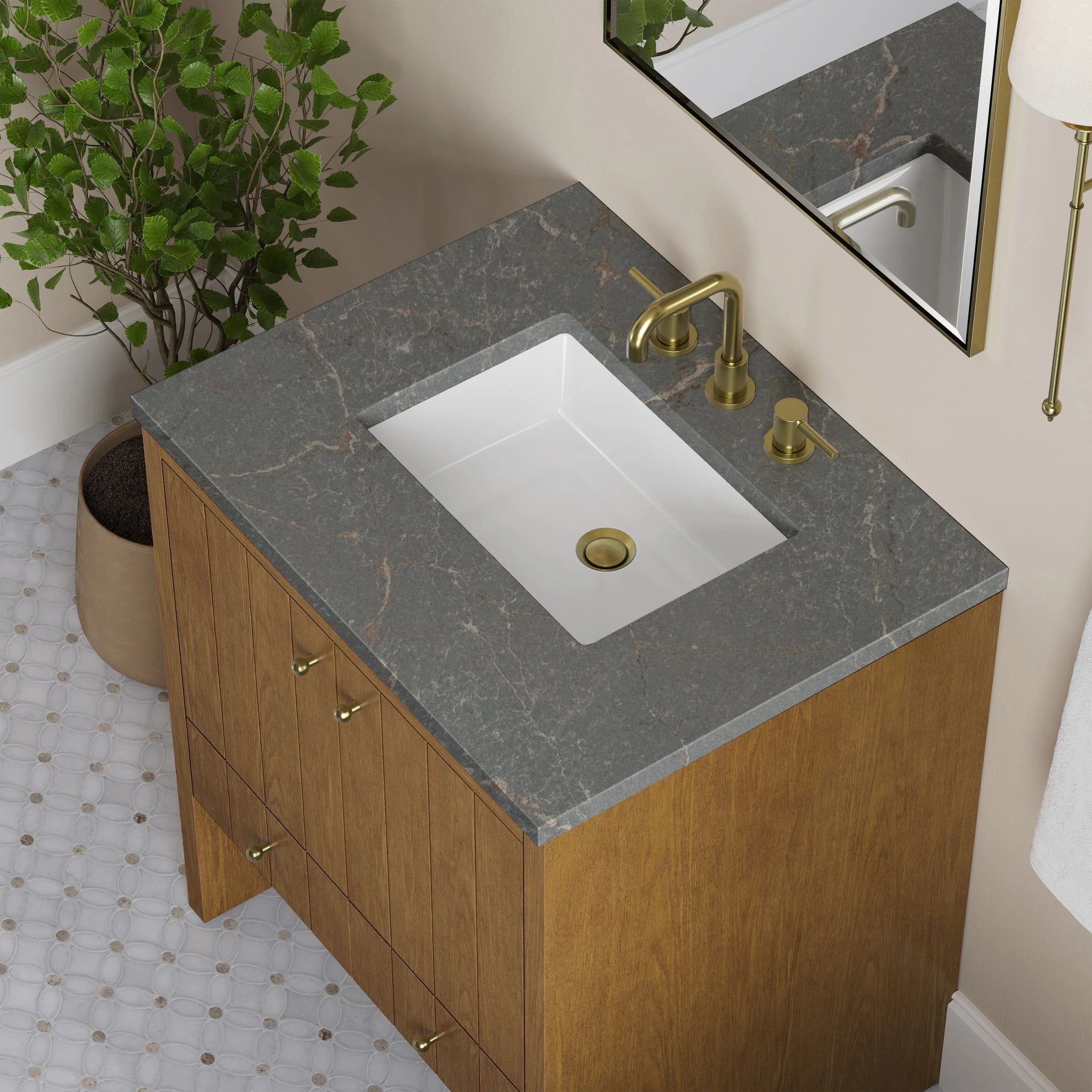 30" Hudson Single Vanity in Honey Oak by James Martin Vanities-Parisien Bleu Silestone 6