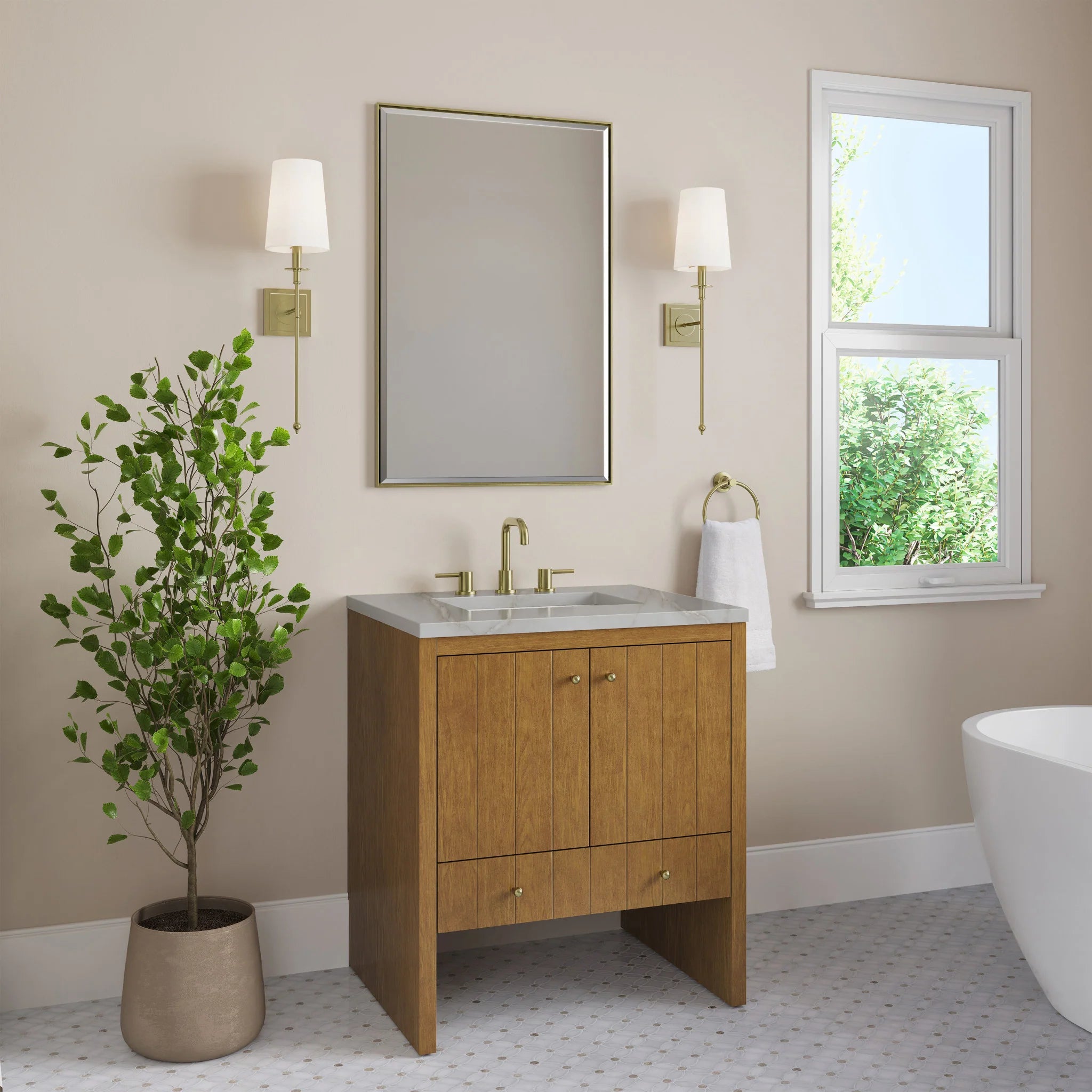 30" Hudson Single Vanity in Honey Oak by James Martin Vanities-Victorian Silver Silestone 2