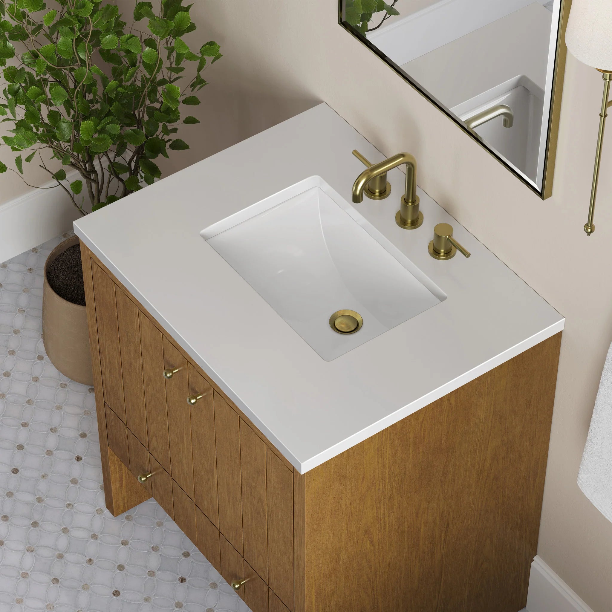 30" Hudson Single Vanity in Honey Oak by James Martin Vanities-White Zeus Silestone 7