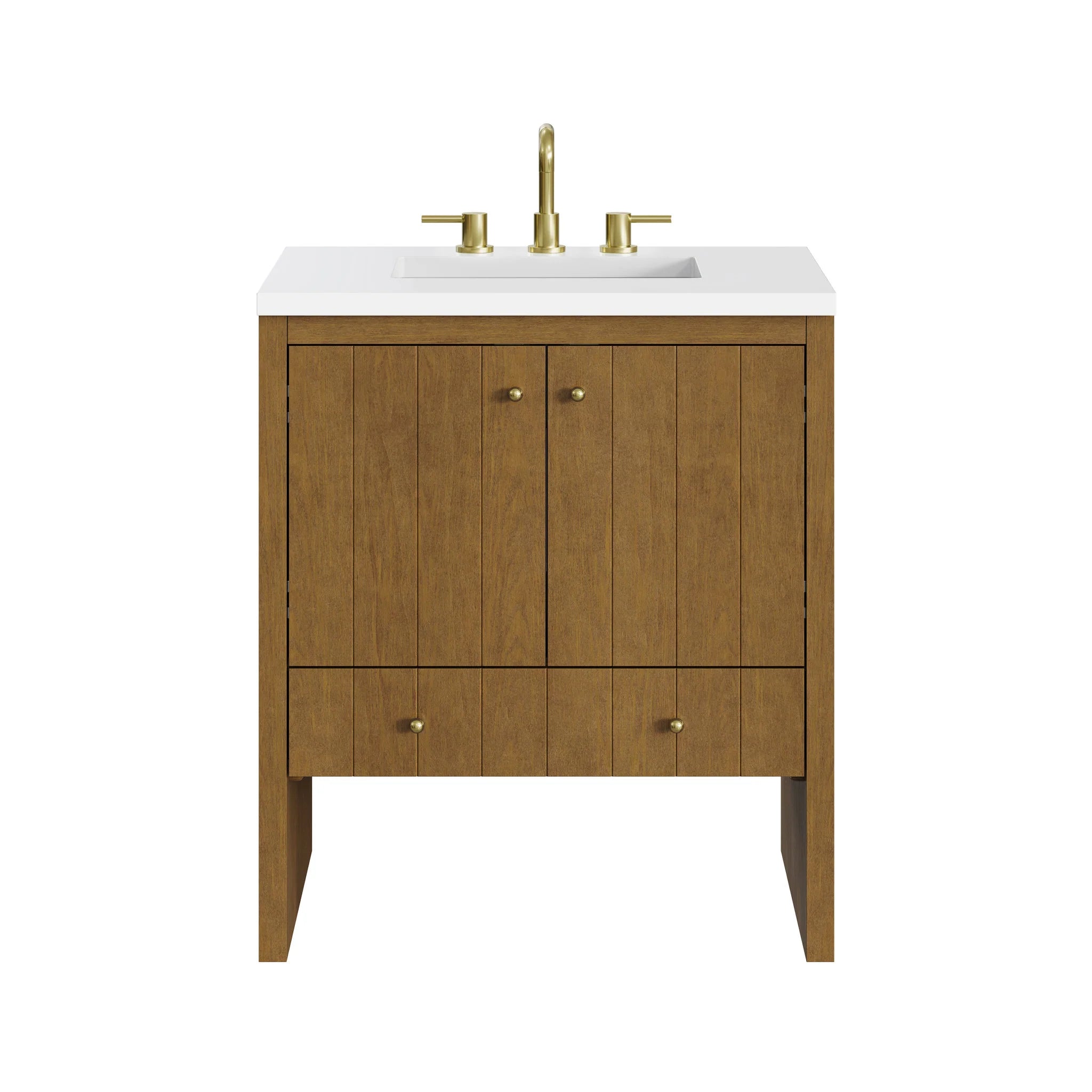 30" Hudson Single Vanity in Honey Oak by James Martin Vanities-White Zeus Silestone