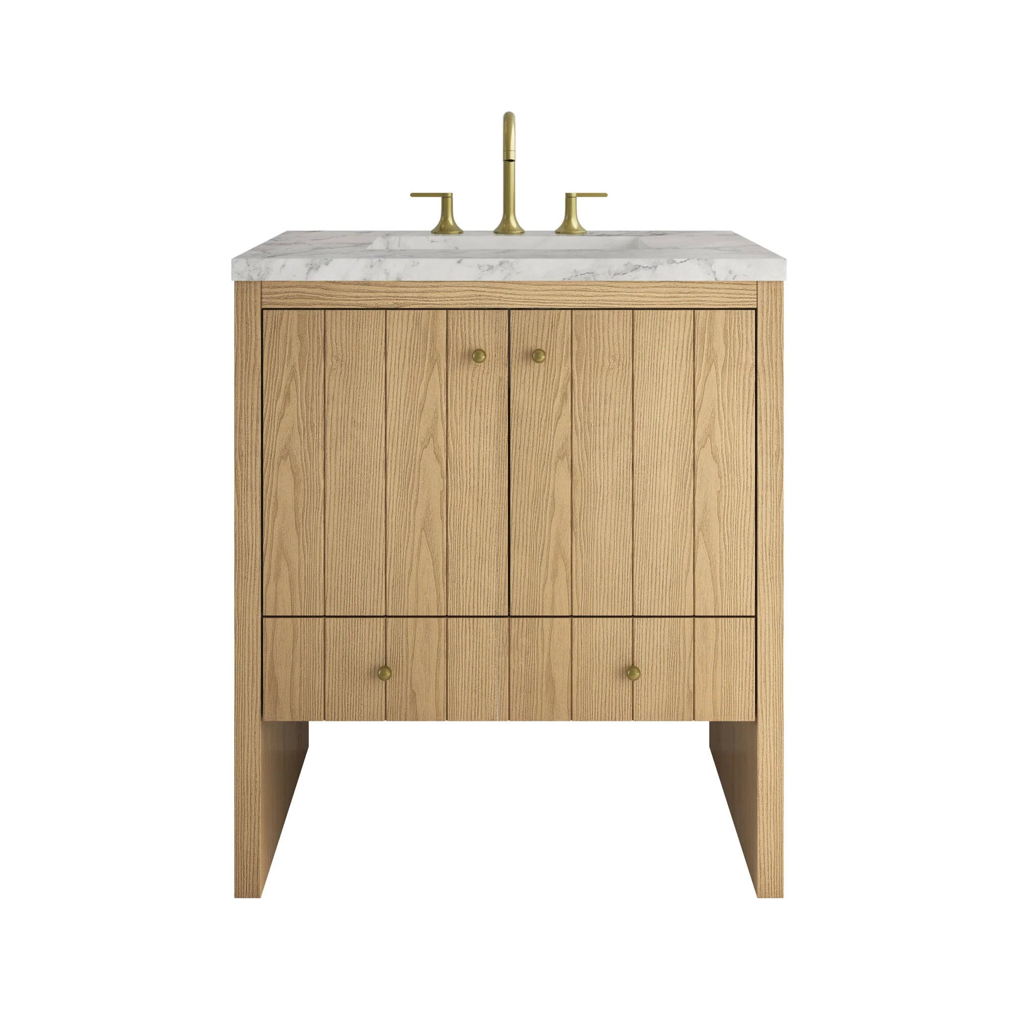 30" Hudson Single Vanity in Light Natural Oak by James Martin Vanities-Carrara White Marble