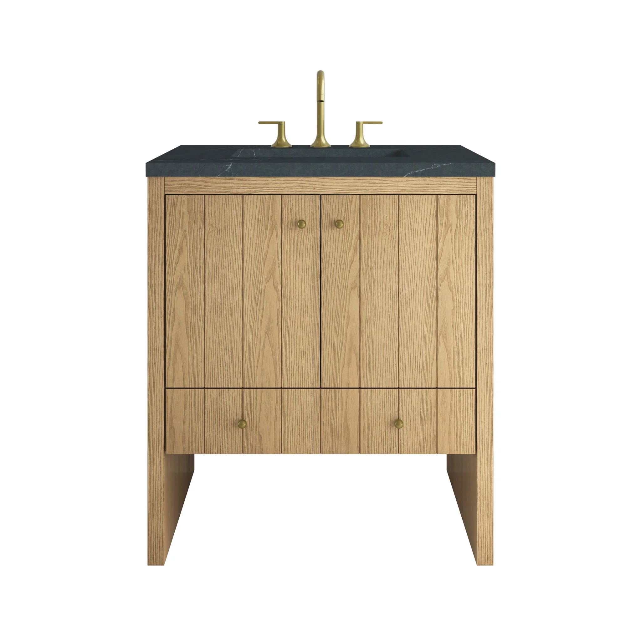 30" Hudson Single Vanity in Light Natural Oak by James Martin Vanities-Charcoal Soapstone Silestone
