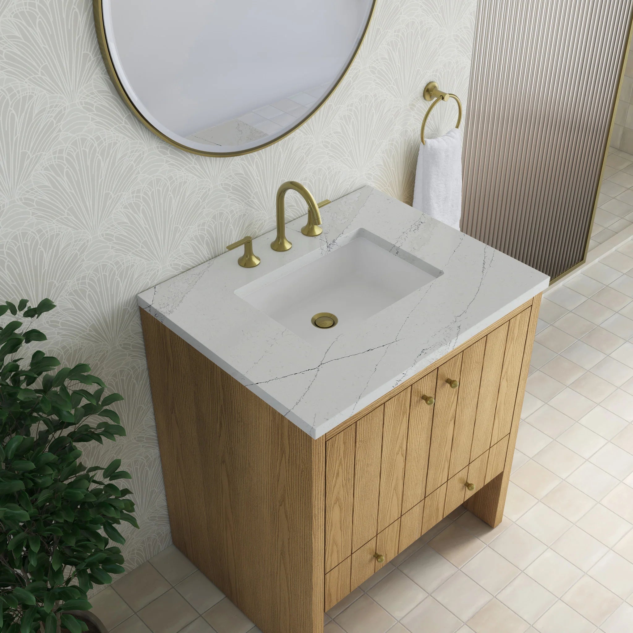 30" Hudson Single Vanity in Light Natural Oak by James Martin Vanities-Ethereal Noctis Silestone 6