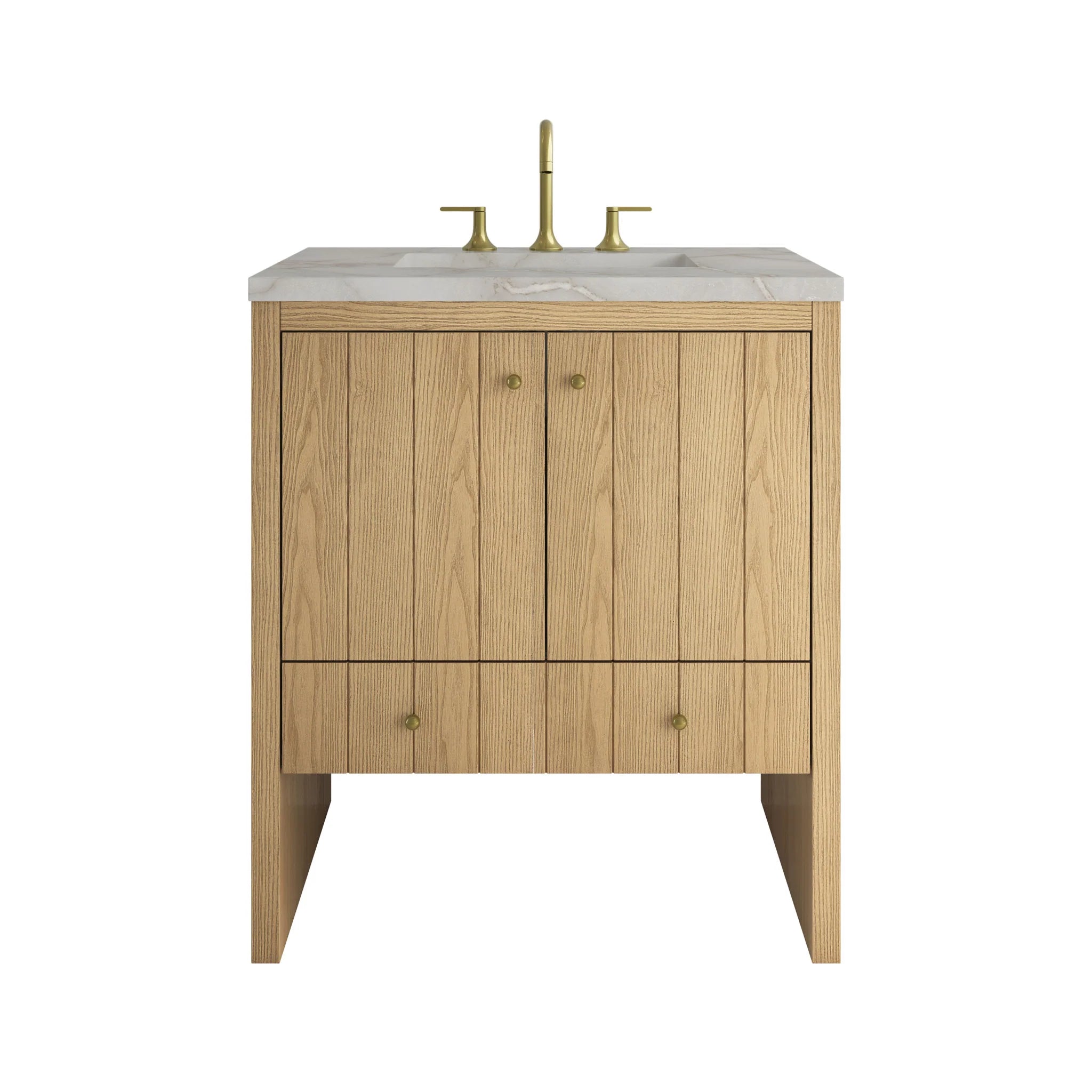 30" Hudson Single Vanity in Light Natural Oak by James Martin Vanities-Victorian Silver Silestone