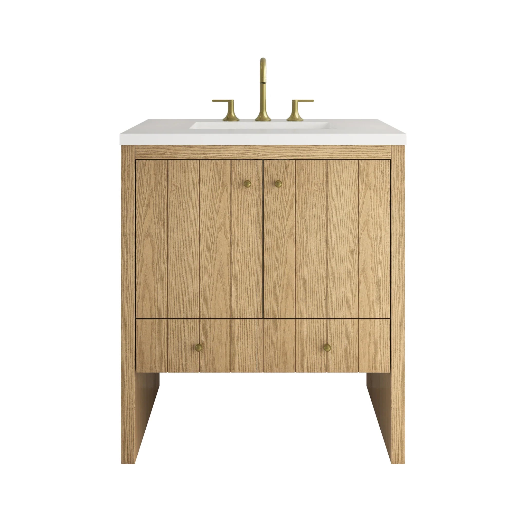 30" Hudson Single Vanity in Light Natural Oak by James Martin Vanities-White Zeus Silestone
