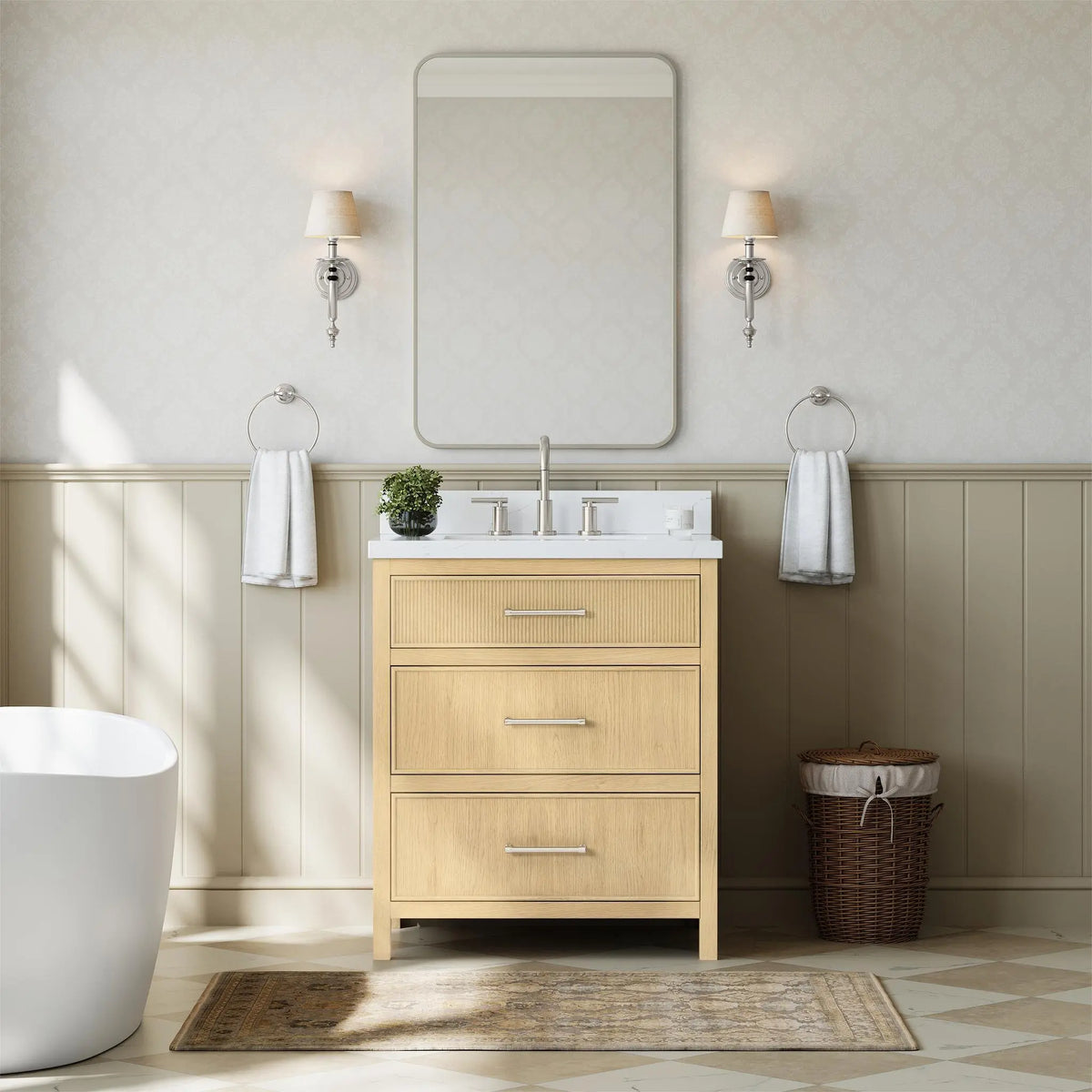 30" Isola Single Bathroom Vanity Scandinavian Oak Brushed Nickel Trim by wyndham View 6