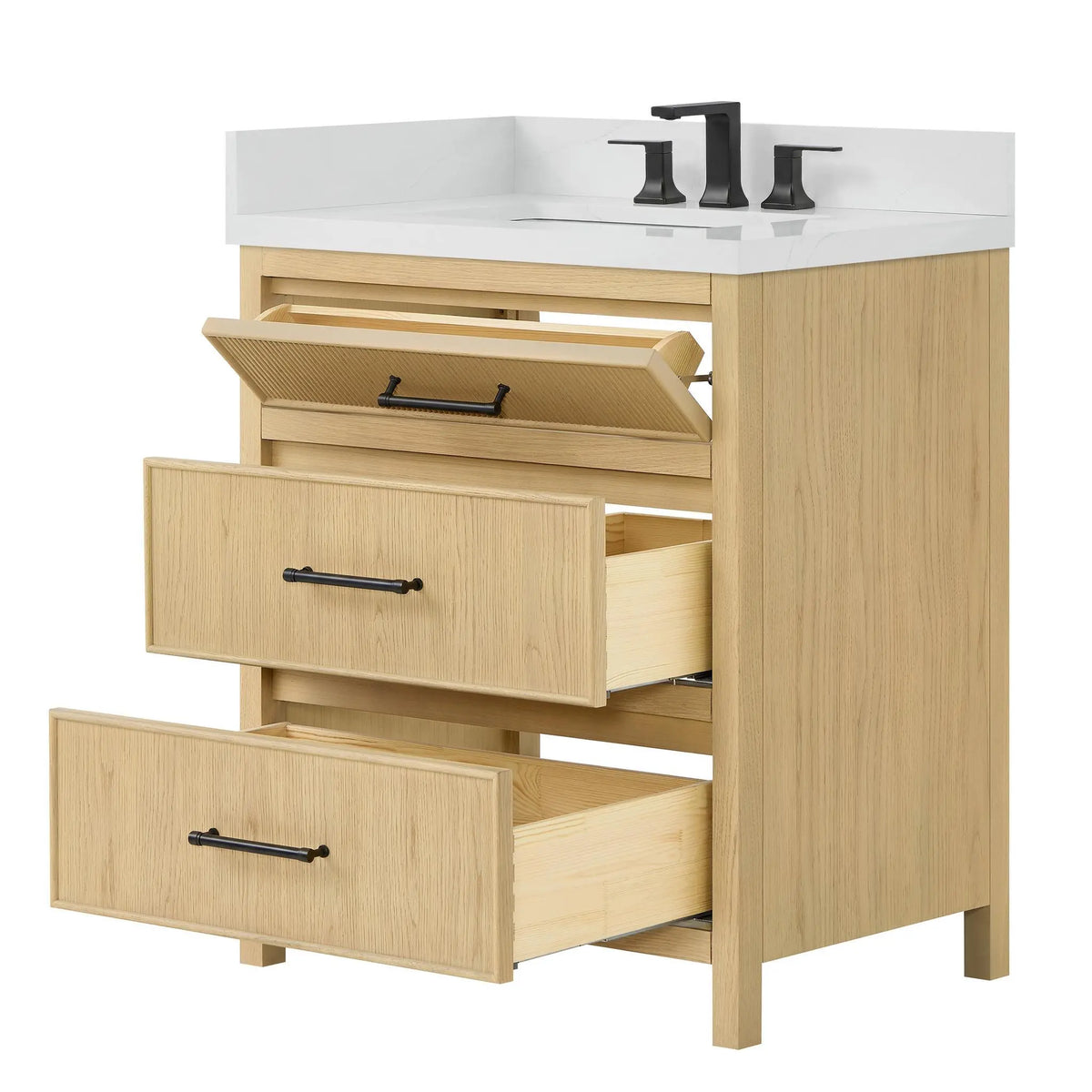 30" Isola Single Bathroom Vanity Scandinavian Oak Matte Black Trim by wyndham View 7