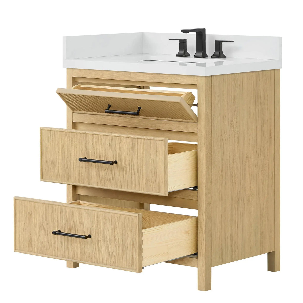 30" Isola Single Bathroom Vanity Scandinavian Oak Matte Black Trim by wyndham View 15