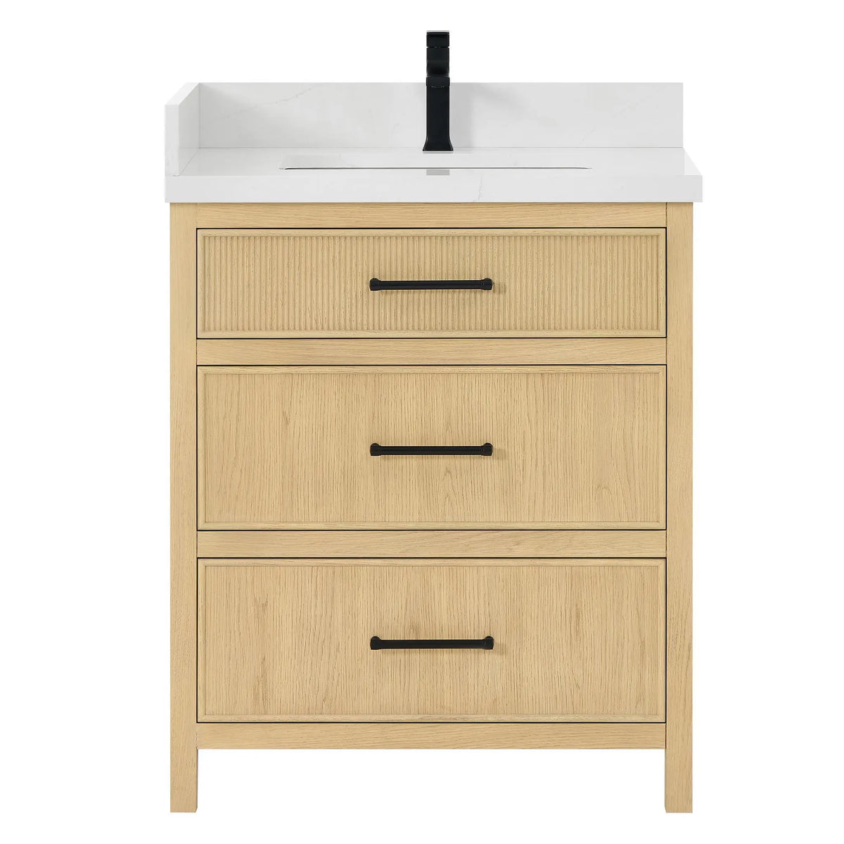 30" Isola Single Bathroom Vanity Scandinavian Oak Matte Black Trim by wyndham View 1