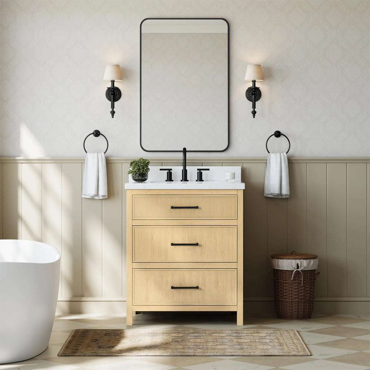 30" Isola Single Bathroom Vanity Scandinavian Oak Matte Black Trim by wyndham View 6