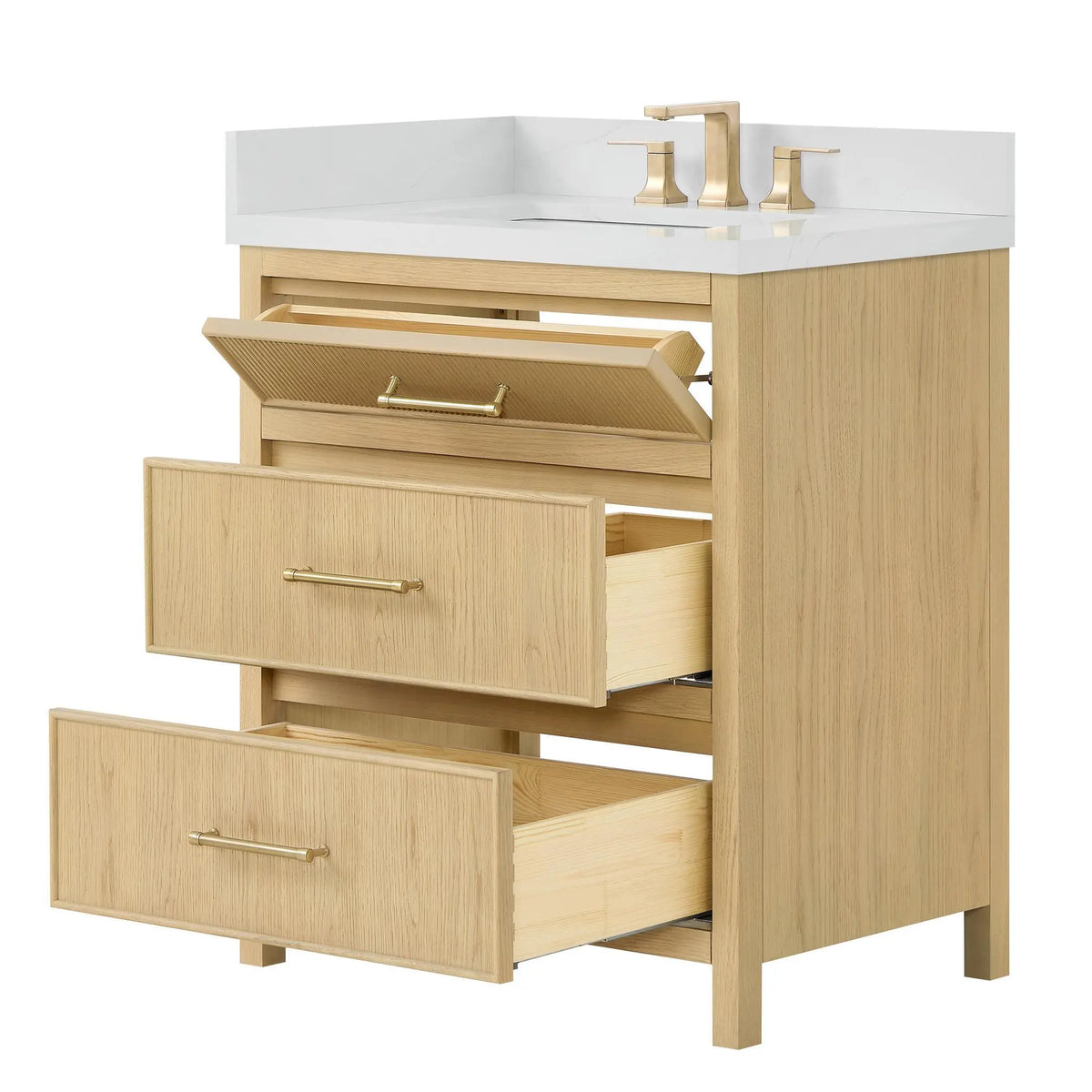 30" Isola Single Bathroom Vanity Scandinavian Oak Satin Bronze Trim by wyndham View 7