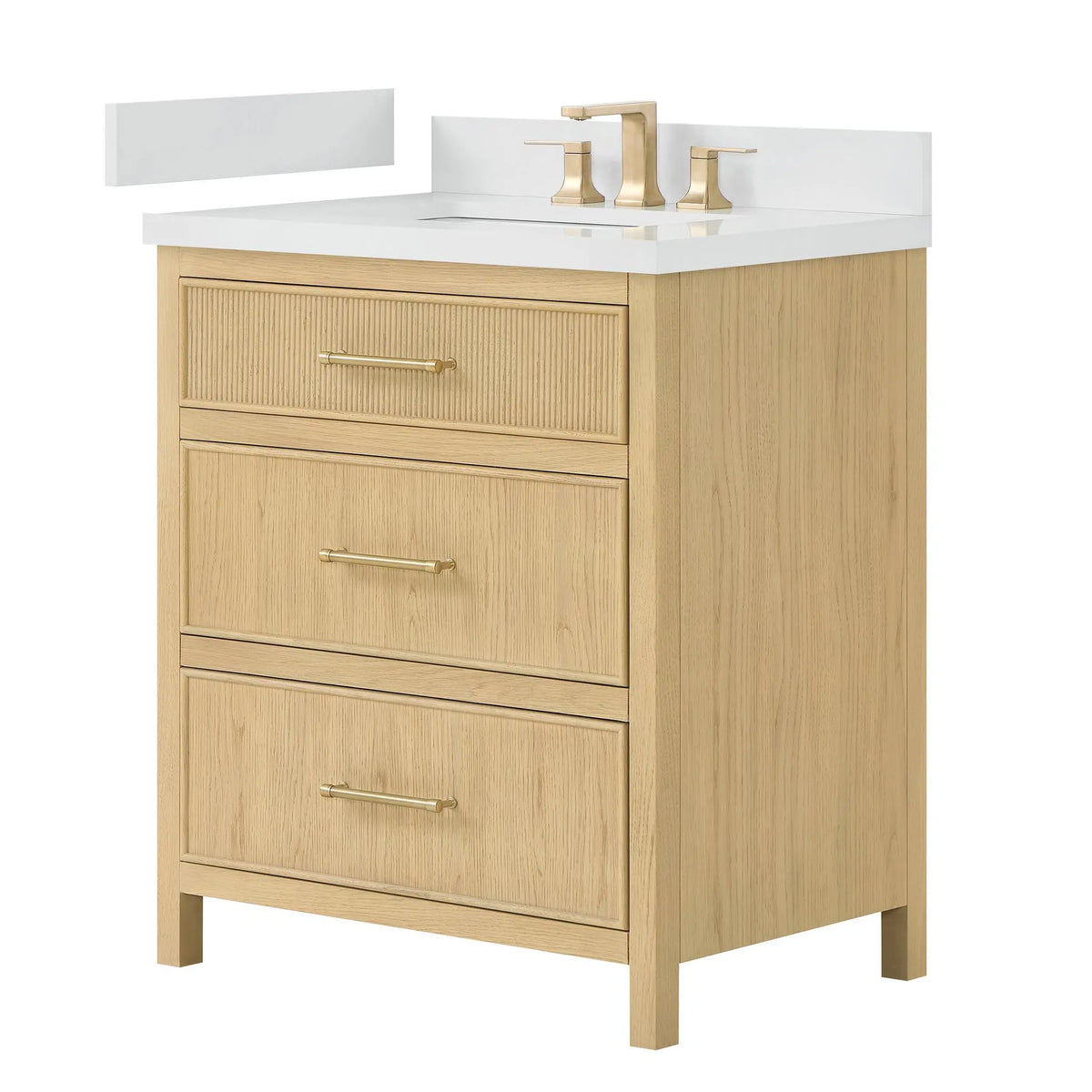 30" Isola Single Bathroom Vanity Scandinavian Oak Satin Bronze Trim by wyndham View 16