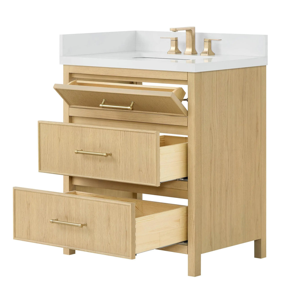 30" Isola Single Bathroom Vanity Scandinavian Oak Satin Bronze Trim by wyndham View 15